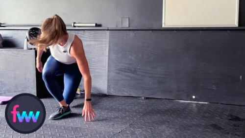 Kindal loads up her jumping leg squatting down to about 45 degrees and working on engaging her leg for balance and power.