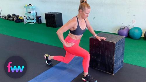 Kindal showing how to use a box to help support a prisoner squat.