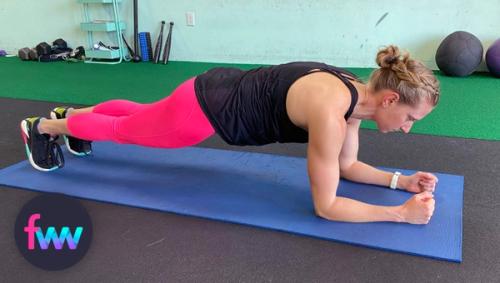 Kindal doing a standard forearm plank.