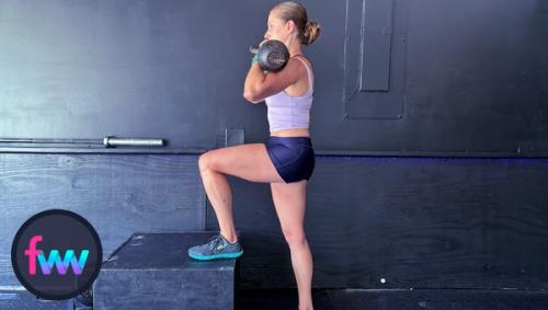 Kindal legs her initial leg down to tap the ground and against focused on good posture and muscle engagement.