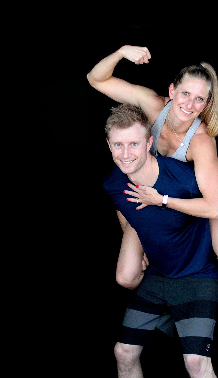 About Kindal, Dan and Fit Women's Weekly Dan giving Kindal a piggyback