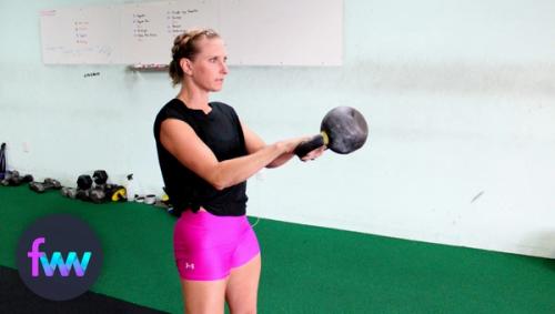 Kindal doing a proper kettlebell swing