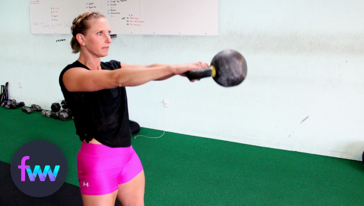 Kindal with kettlebell too far out in a swing