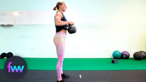 Catching a kettlebell pop squat