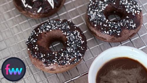 A good look at the sprinkles on the donuts plus the texture of the baked dough.