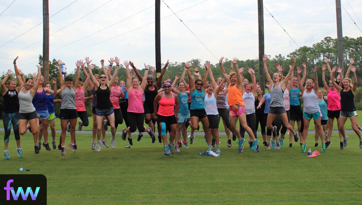 A ton of women having fun getting fit and going through the Summer Shred Challenge.