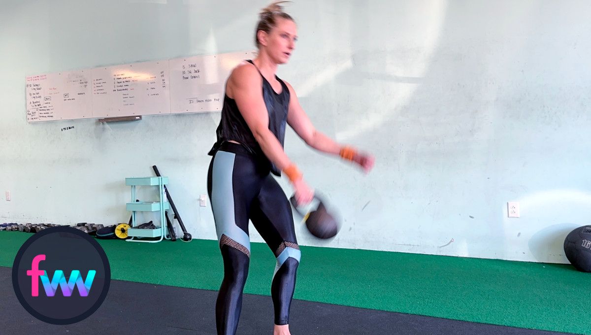 Kindal is firing from the hips. She could be a little straighter. But you can see it's the hips that make the kettlebell go out.