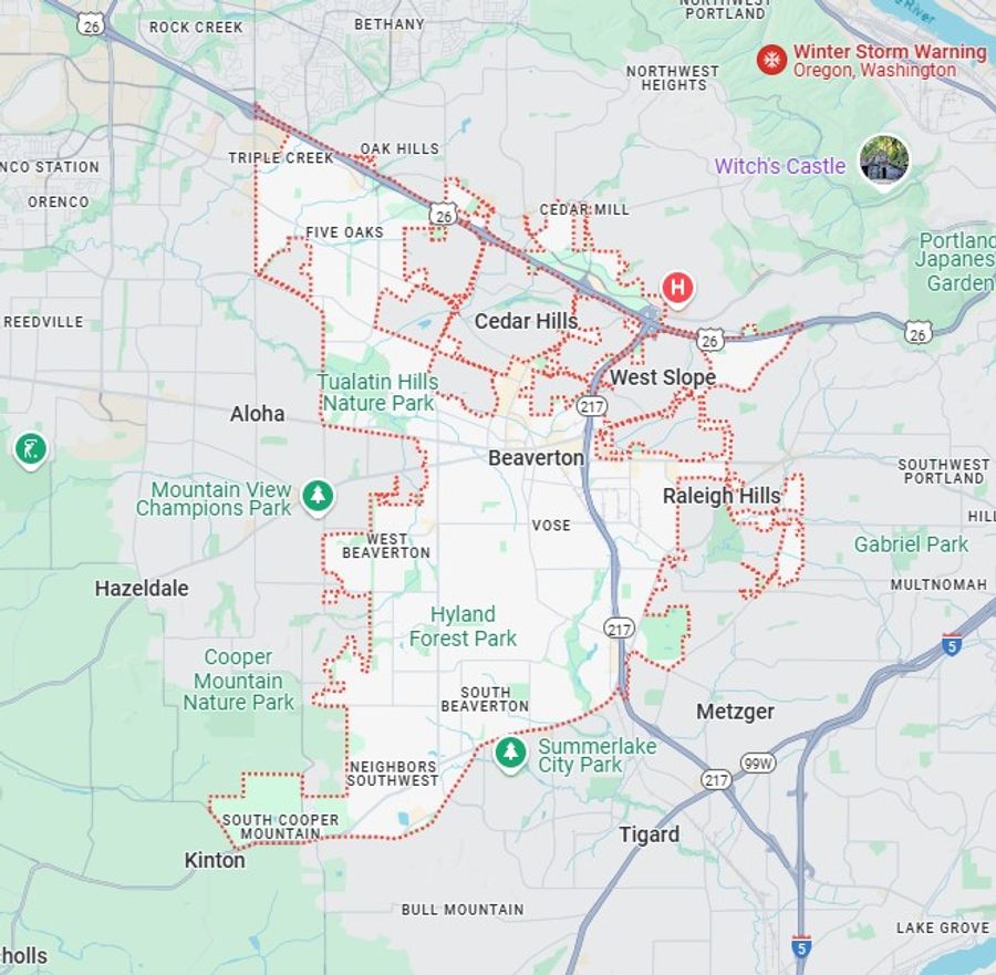 Beaverton service area map