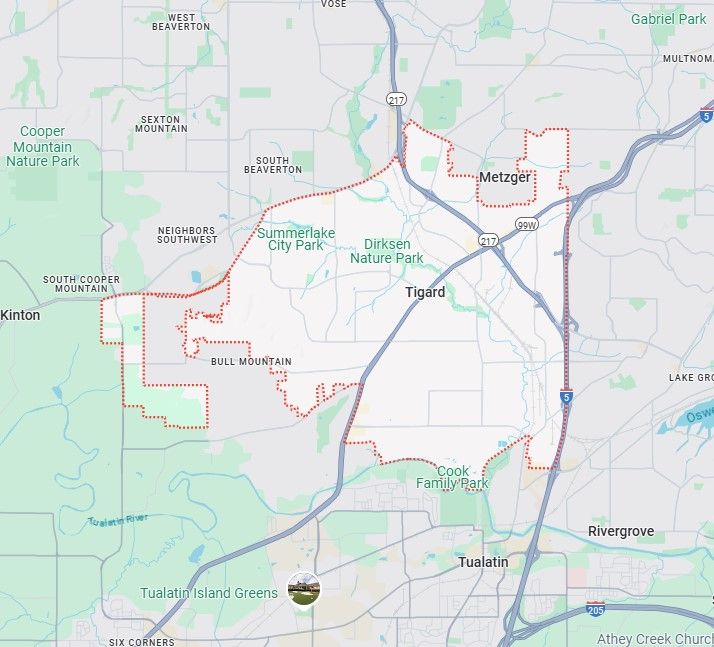 Tigard service area map