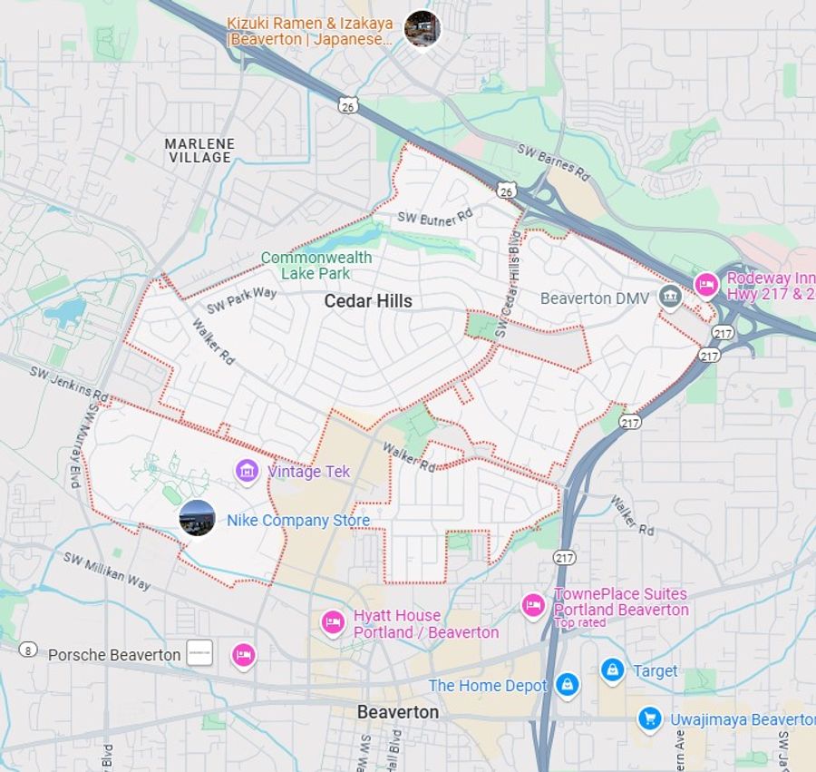 Cedar Hills service area map