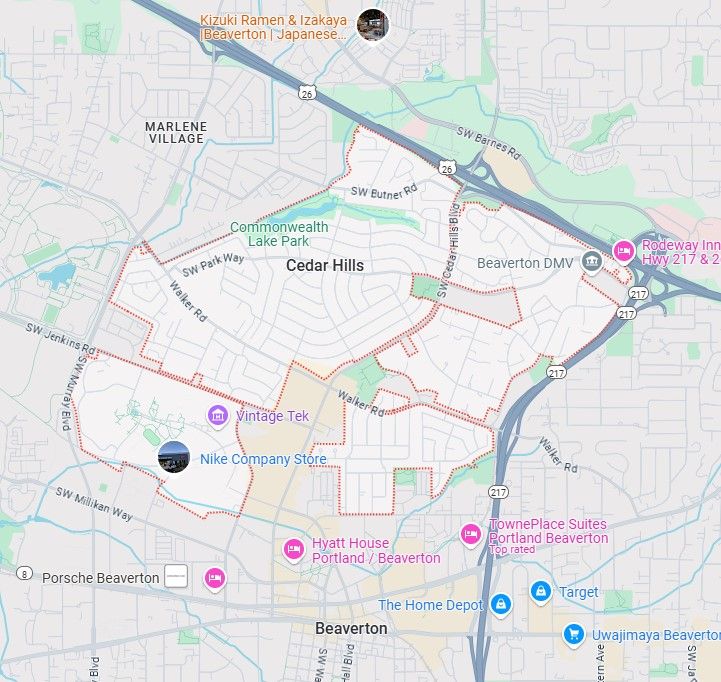 Cedar Hills service area map