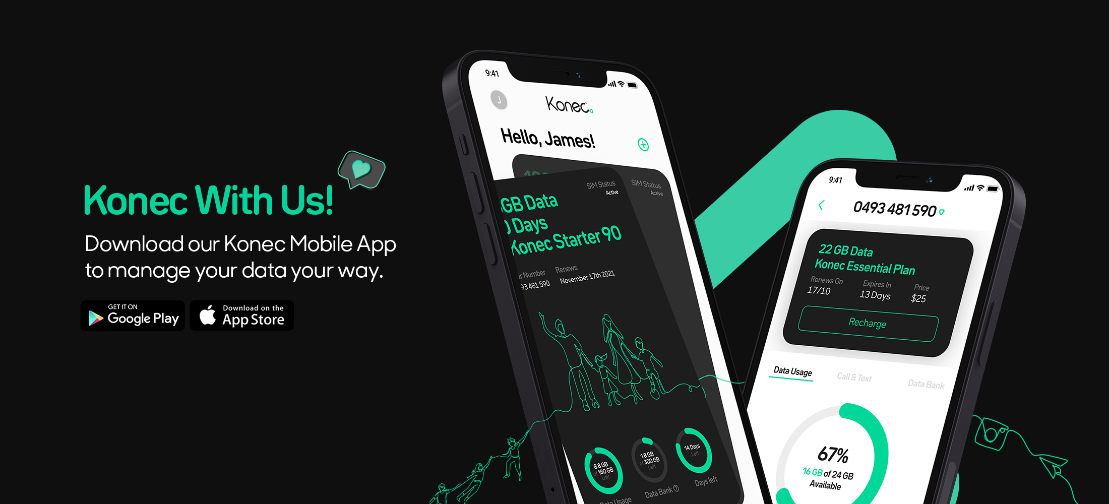 Download Konec Mobile App to mange your data your way