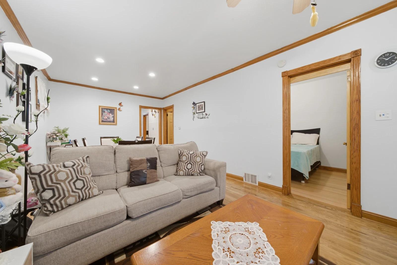 Living room and adjoining dining area