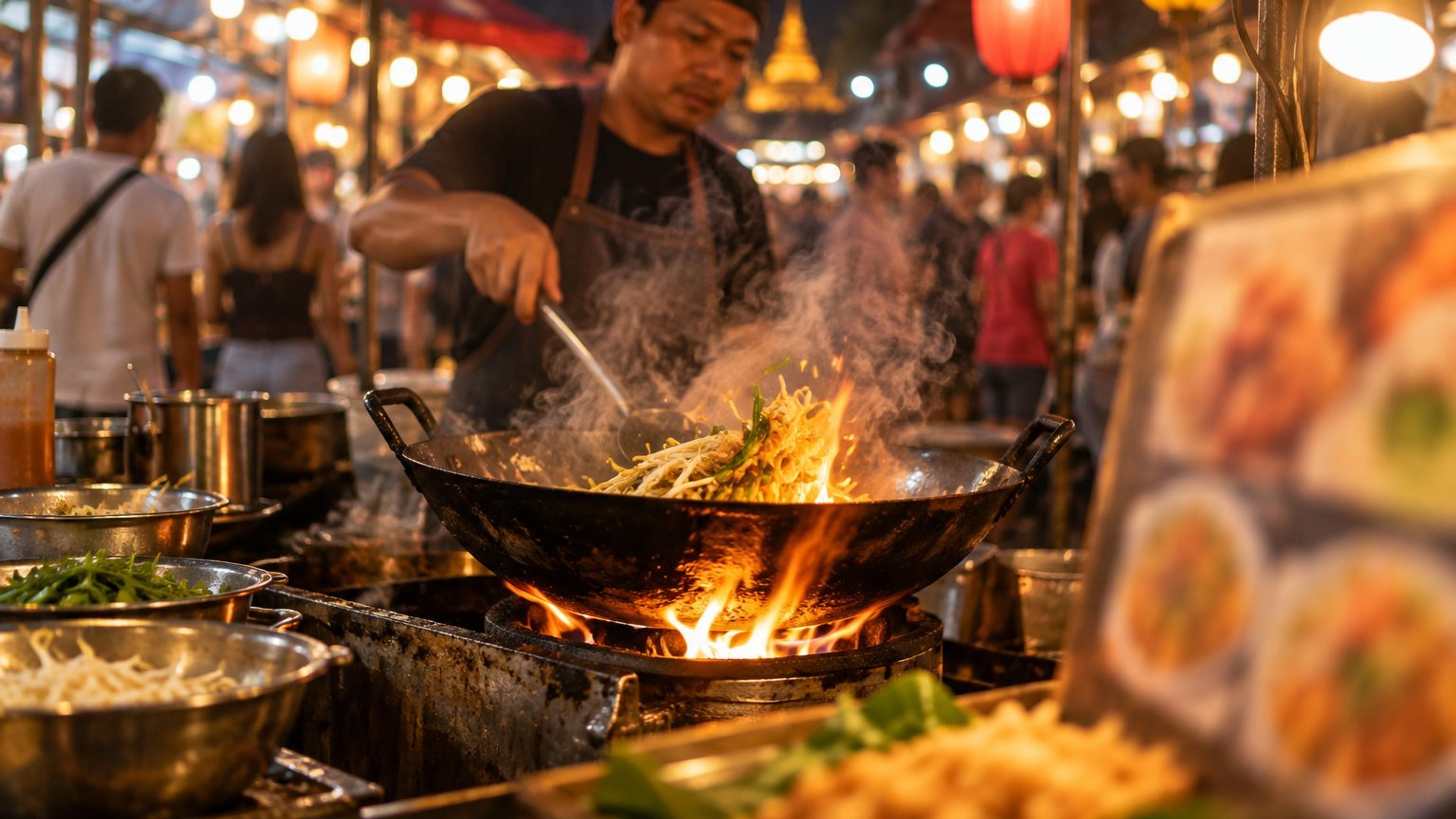 泰國夜市菜單和價格怎麼看?路邊攤點餐、辣度、算錢的現場實用指南-人已經站在攤子前面,老闆在等你點——教你看懂泰文菜單、泰文數字價目牌,以及「不要辣」該怎麼講才有用