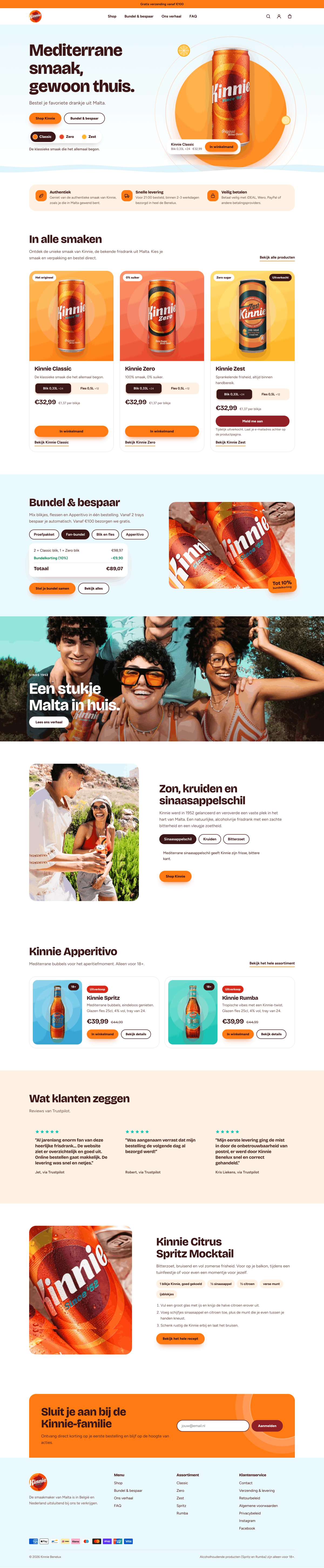 Screenshot van de website kinnie-benelux.nl