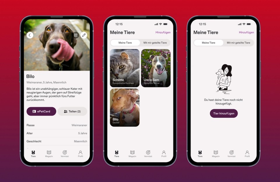 Three mobile app screens