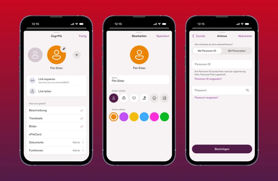 Three mobile app screens