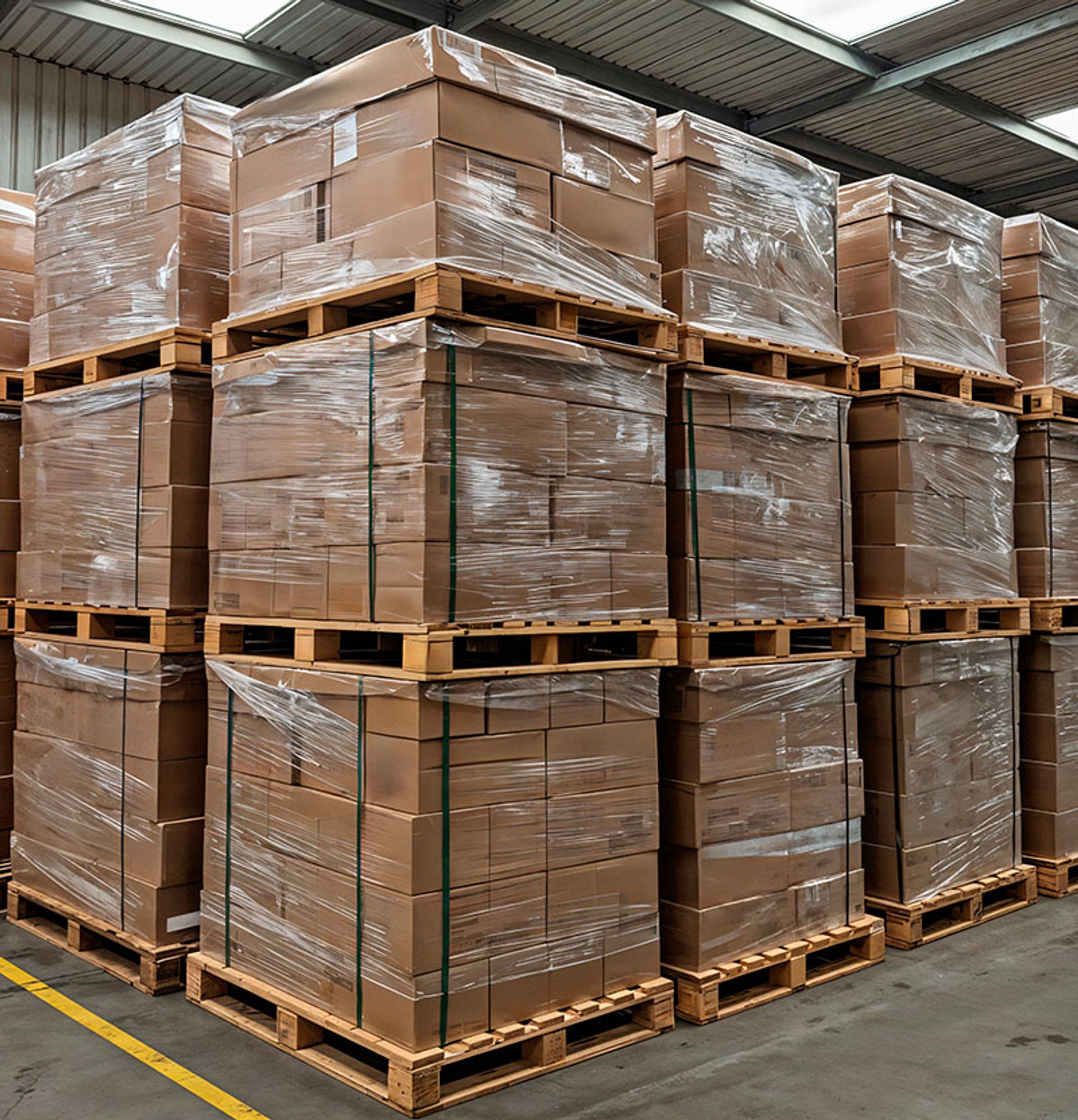 Pallette with plastic wrapped boxes 