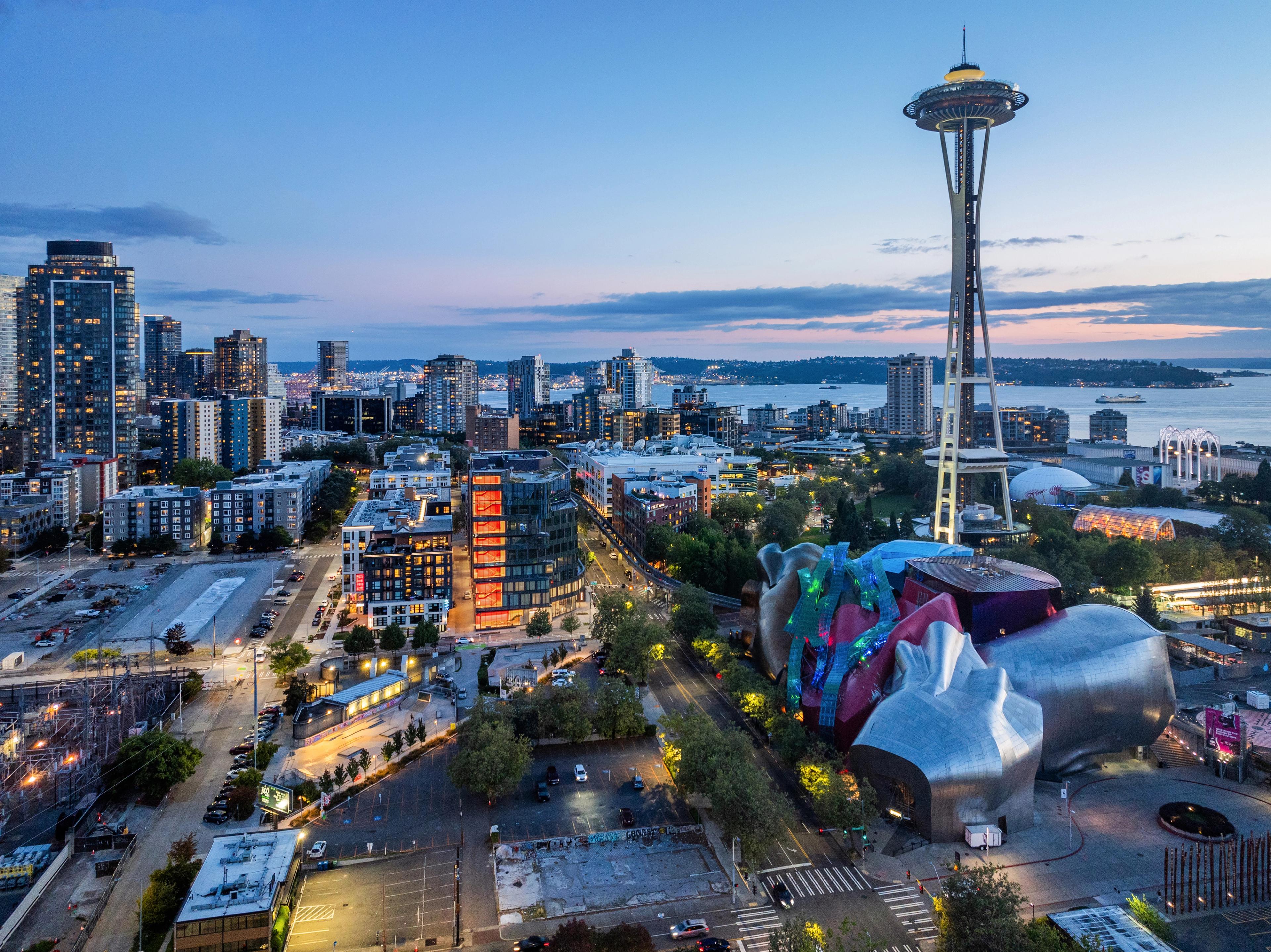 Downtown Seattle cityscape at dusk