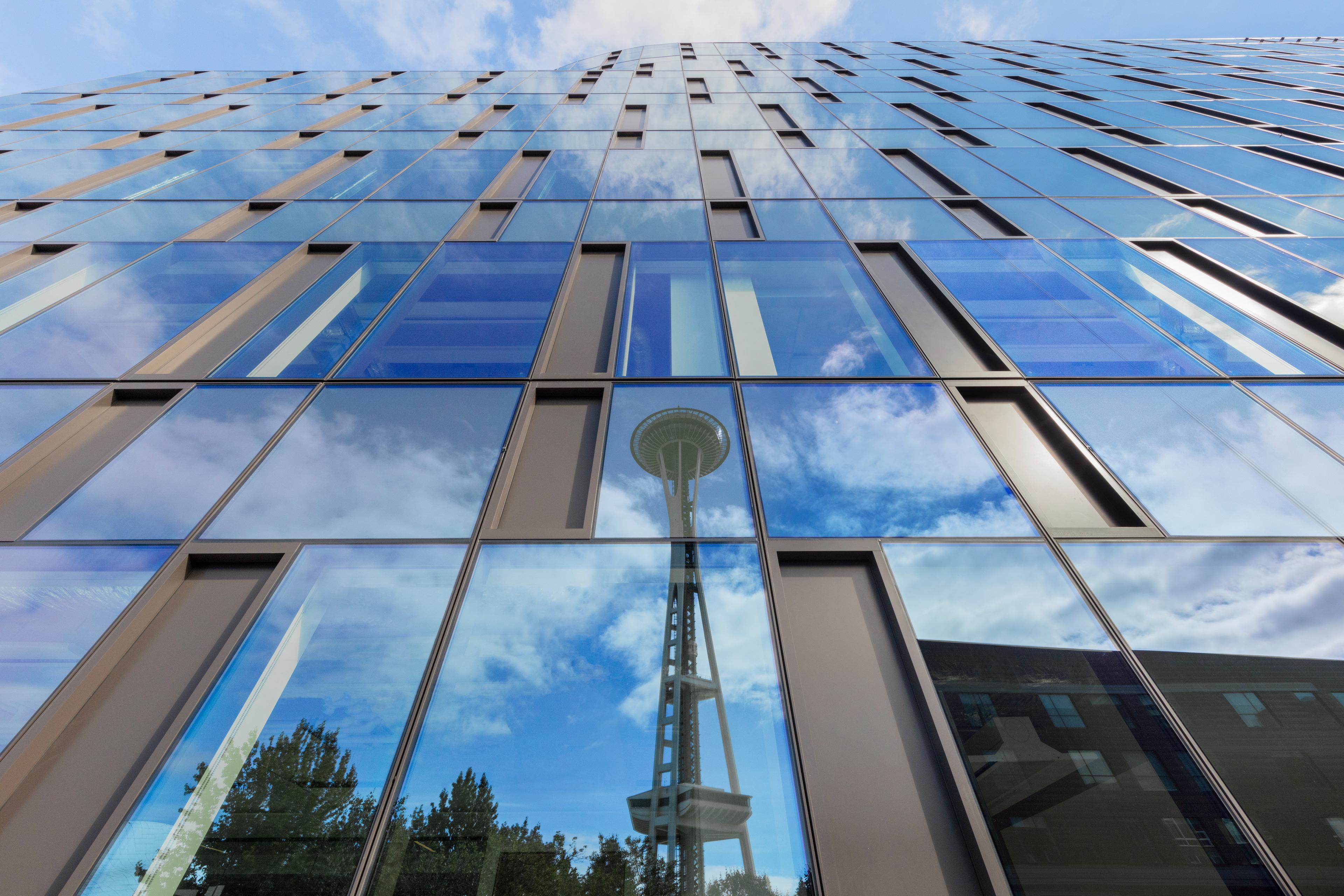 222 Fifth exterior close-up with Space Needle reflection