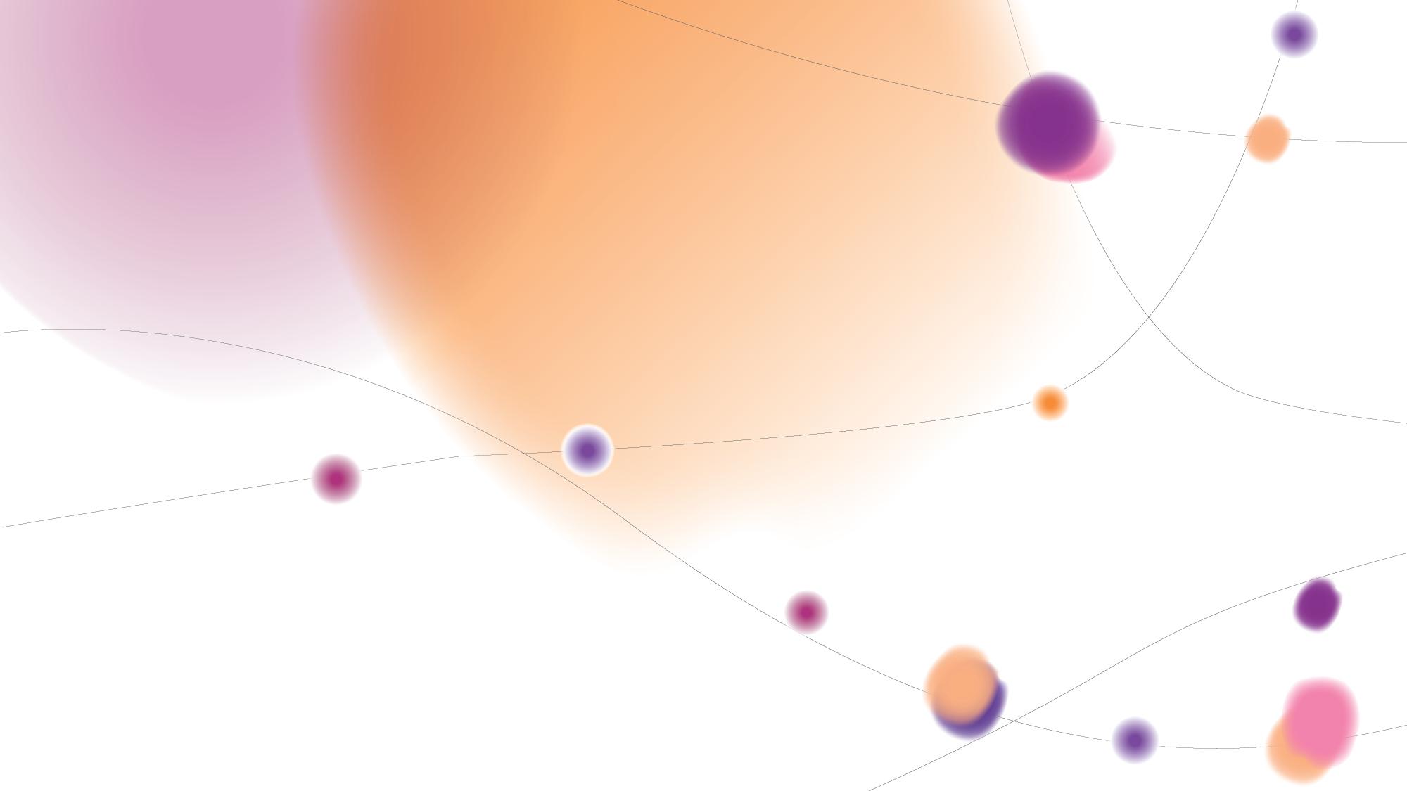 Purple, orange, and pink graphic design on white background