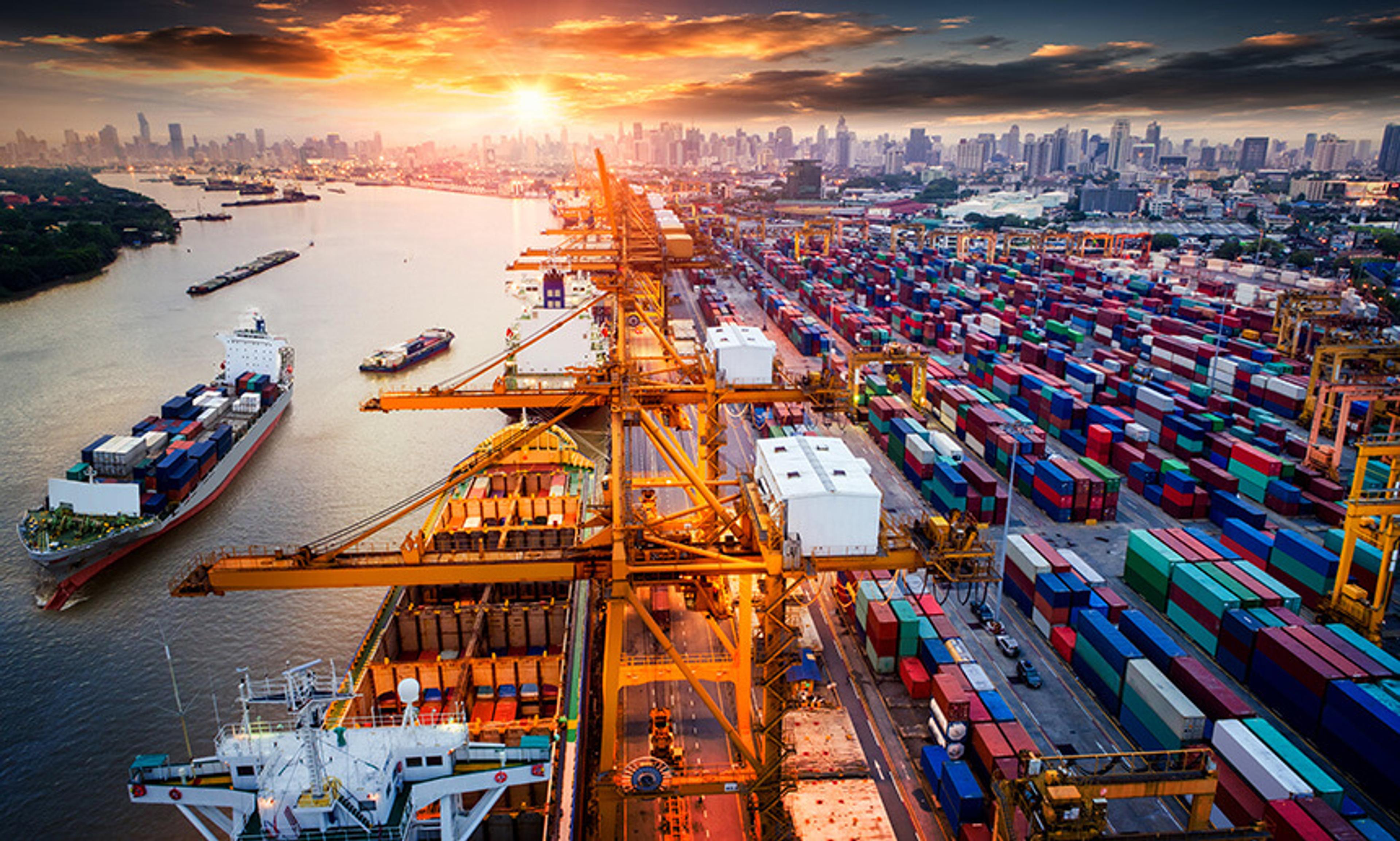 Shipping port representative of the global economy.