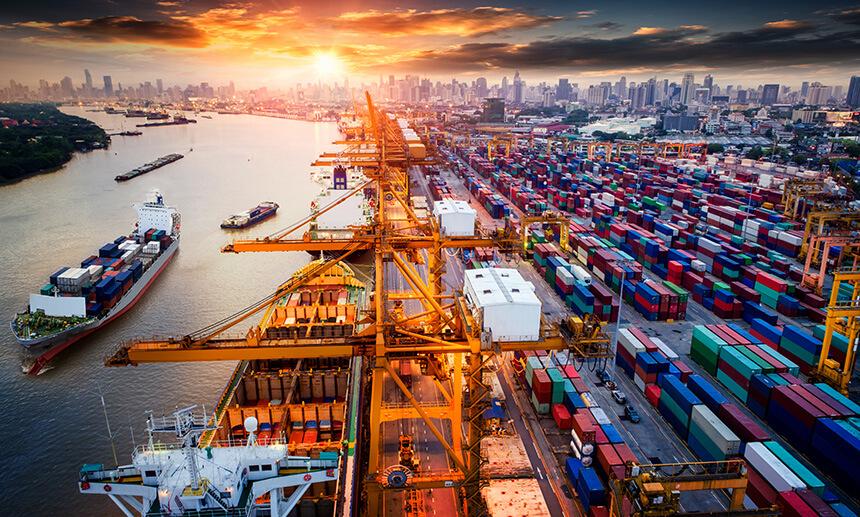 Shipping port representative of the global economy.