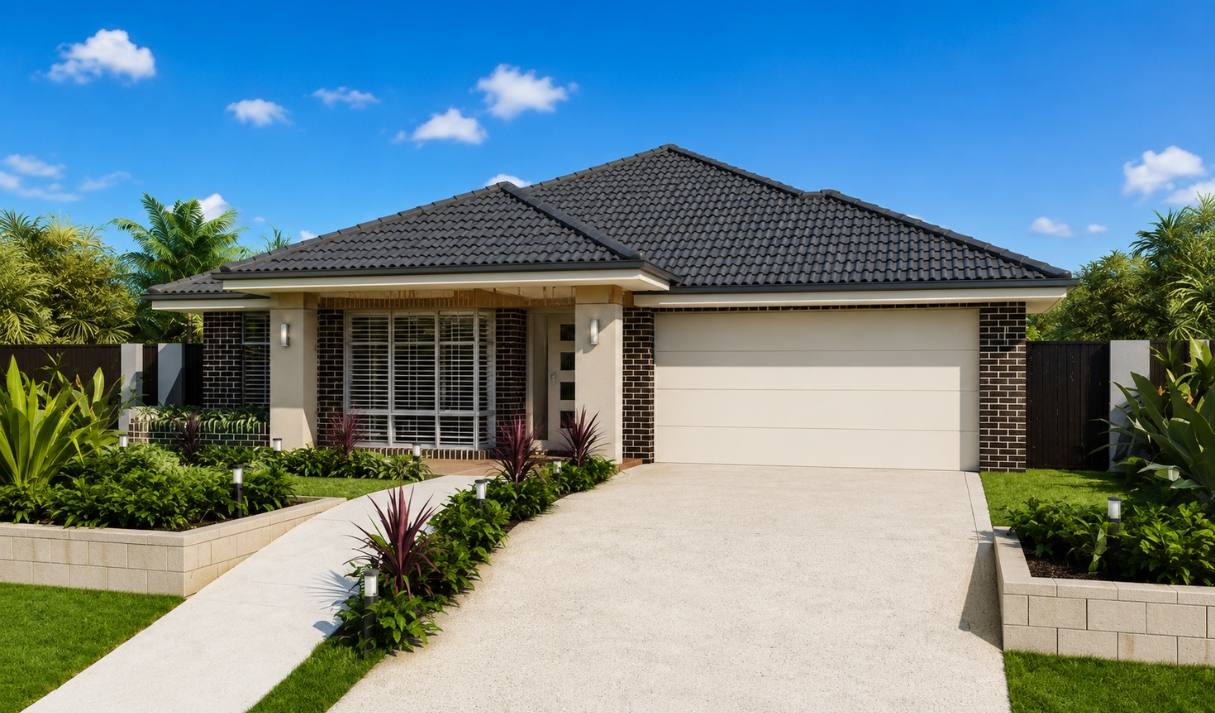 Modern three-bedroom Homesquare home with double garage and landscaped frontage in Adelaide.