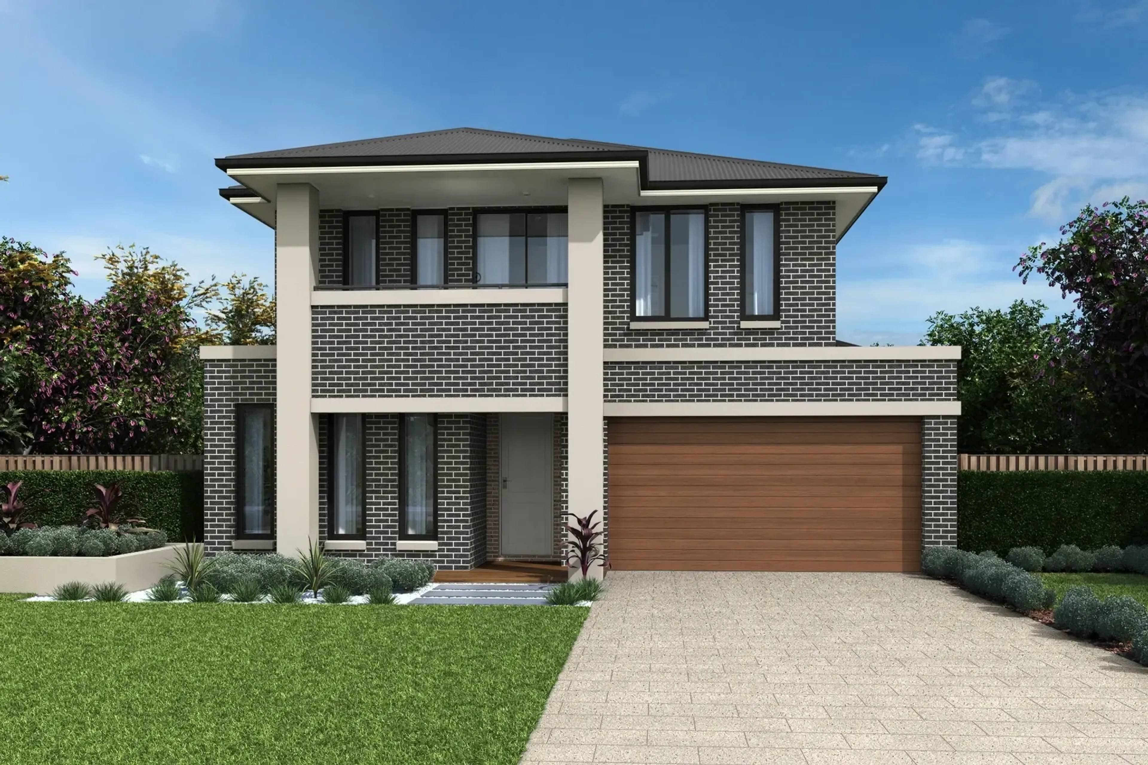 Modern double-storey home with a contemporary brick façade and double garage.