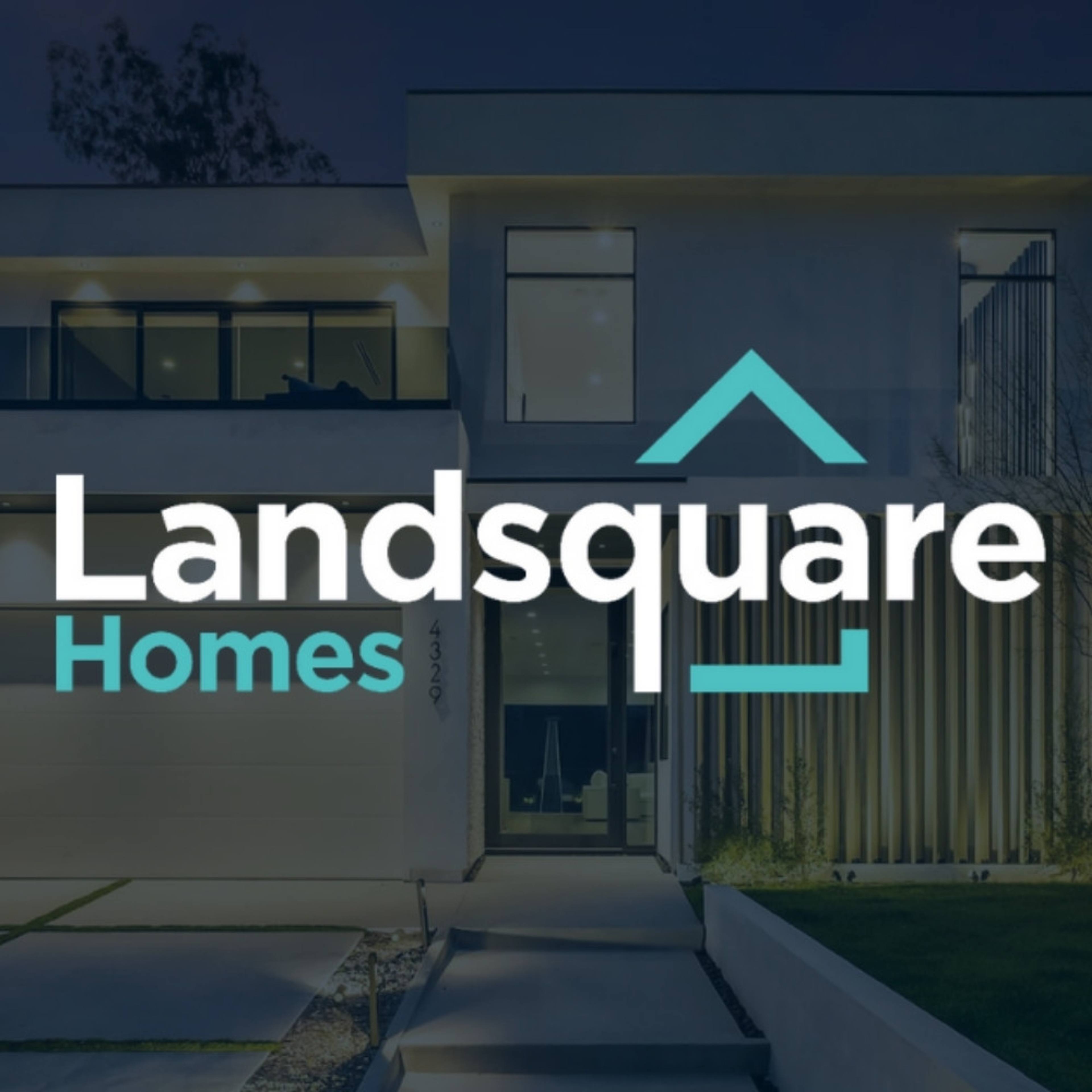 Landsquare Homes logo displayed over a modern custom-built home in Adelaide.