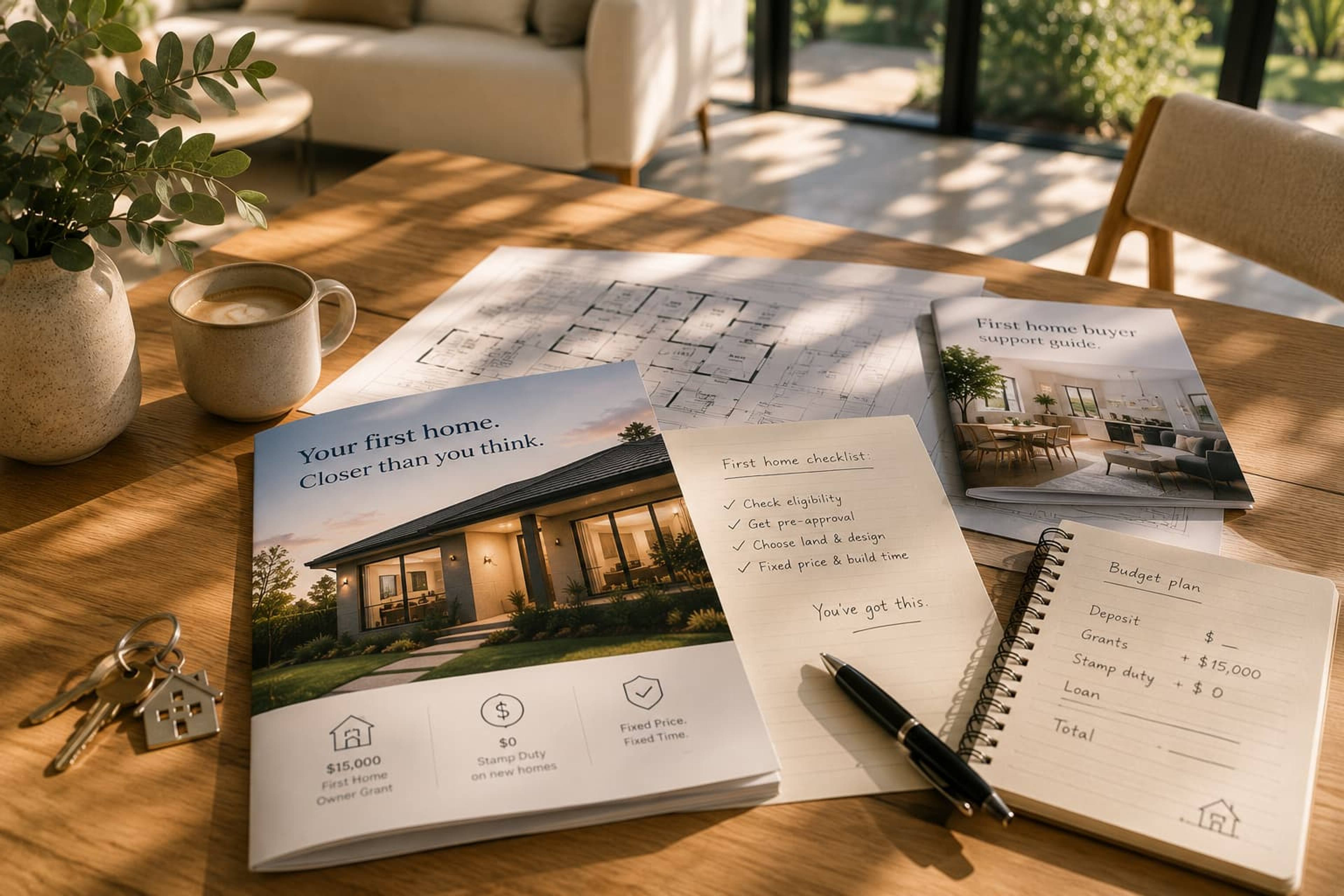 First home buyer guide, floor plans and budgeting resources to help Adelaide buyers build their first home with Homesquare.