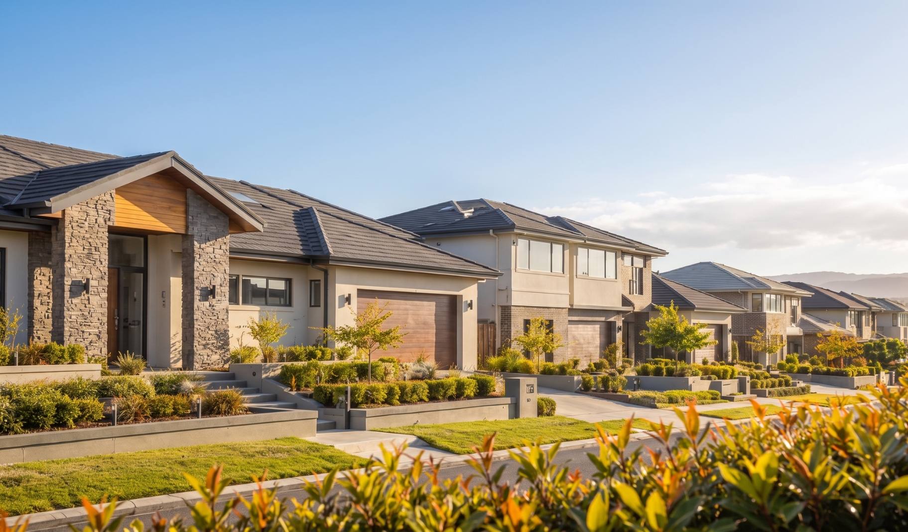 Modern luxury homes overlooking the Adelaide skyline, reflecting Homesquare's premium custom home designs.