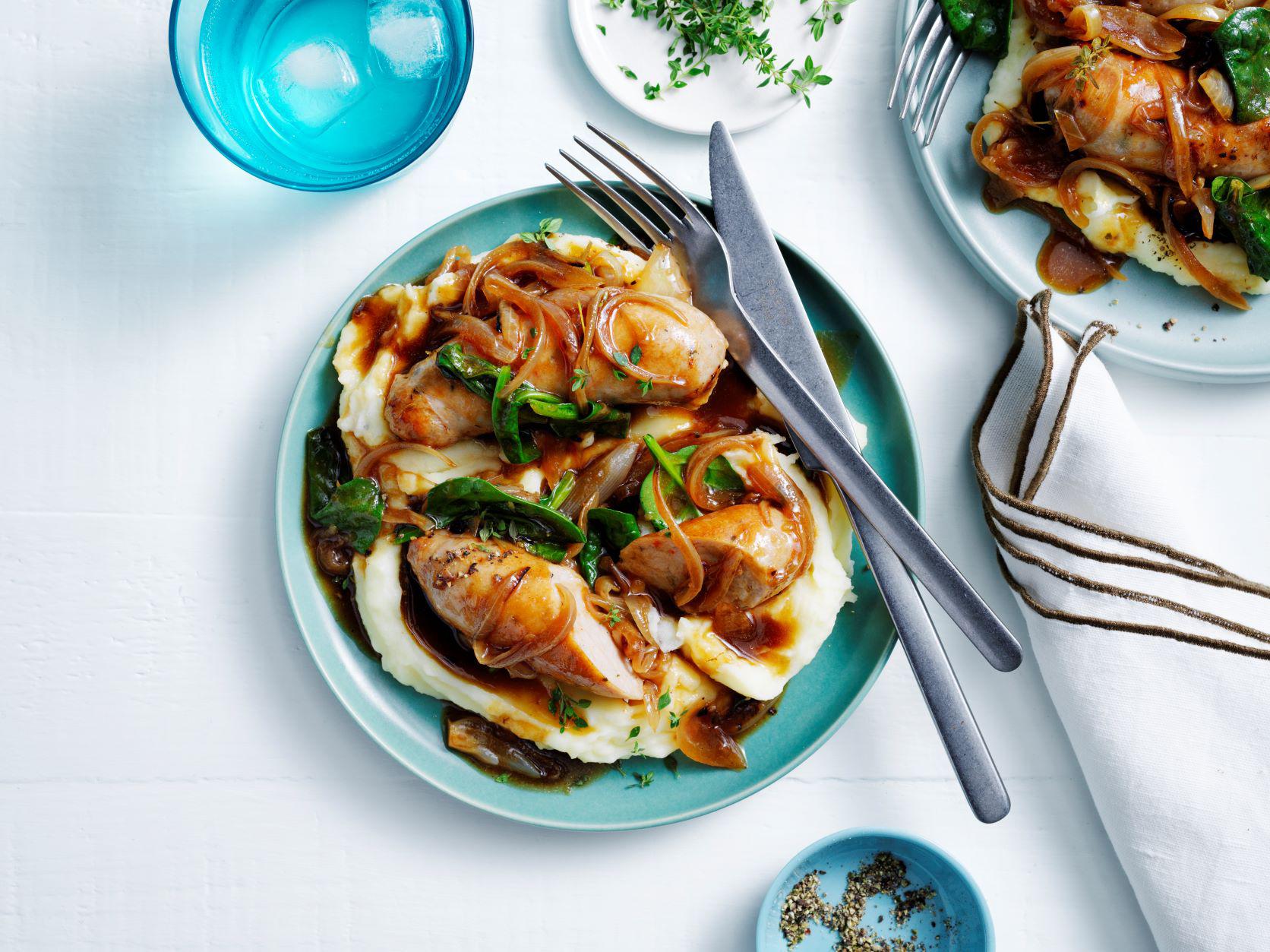Pork and Fennel Sausages with Caramelised Onion Gravy