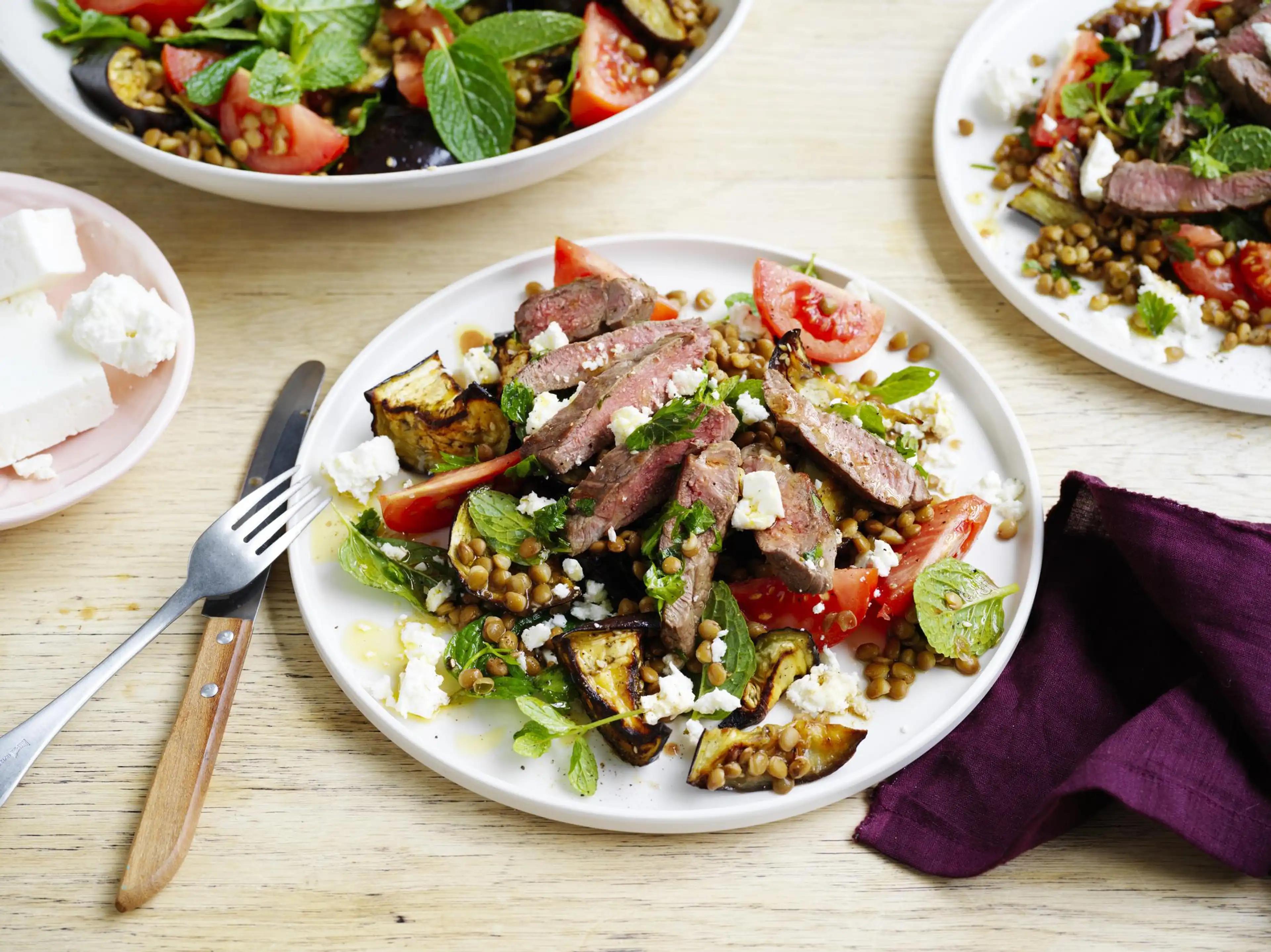 Meals for Date Night - Zaatar Lamb with Eggplant and Lentil Salad