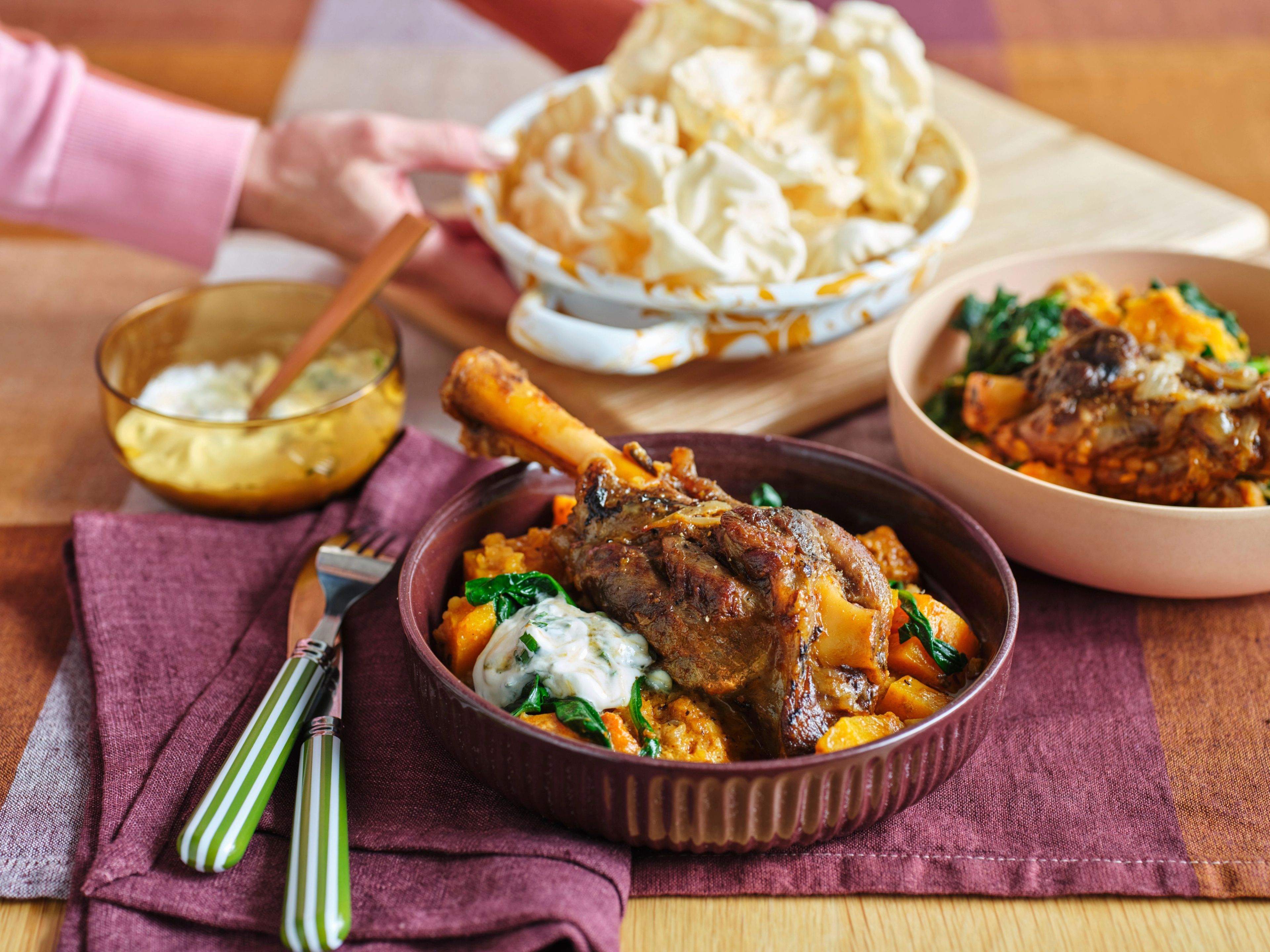 Slow-Cooked Indian Lamb Shanks with Pumpkin Dahl