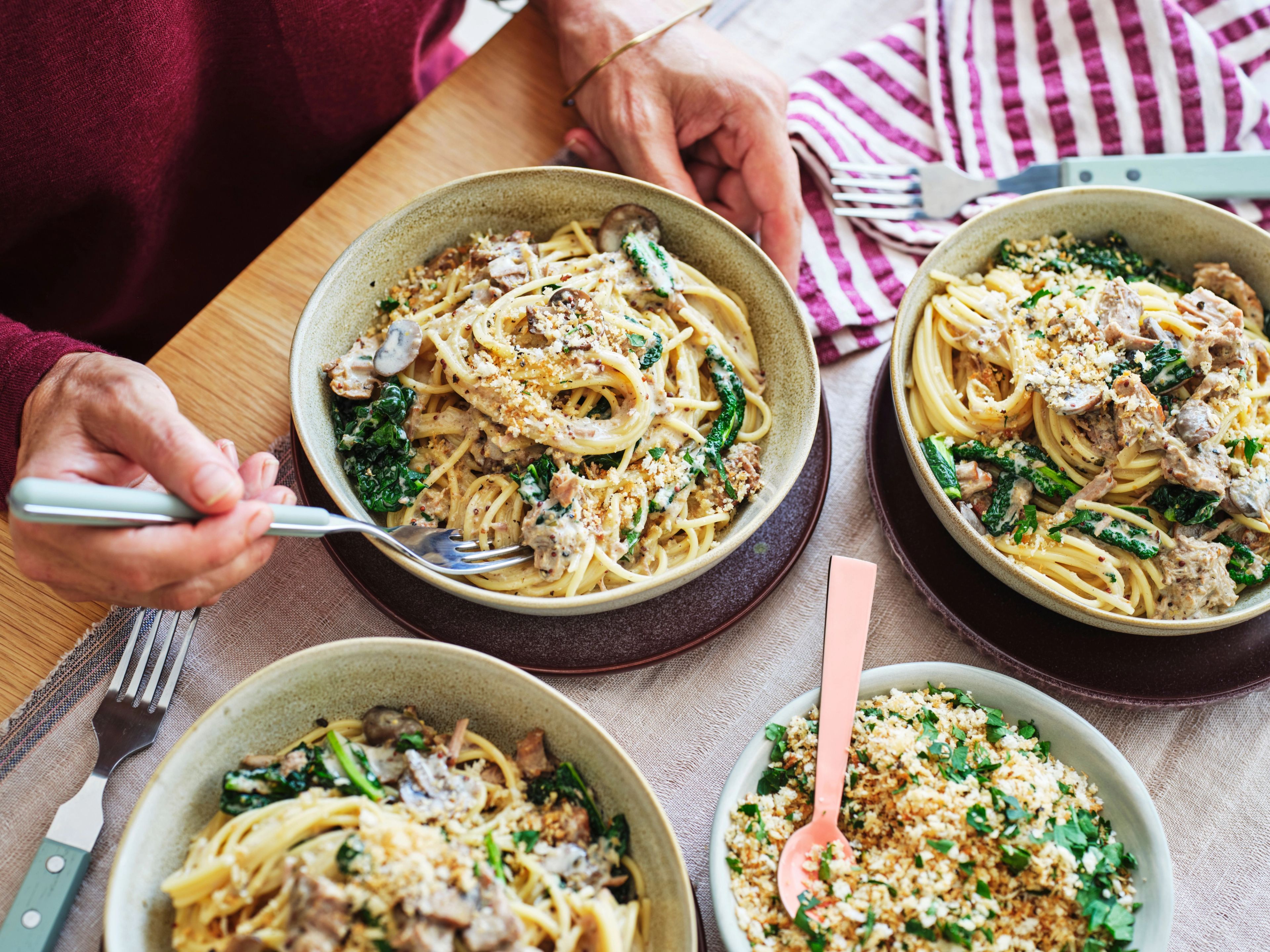 Slow-Cooked Creamy Mustard and Kale Pork Ragu Pasta