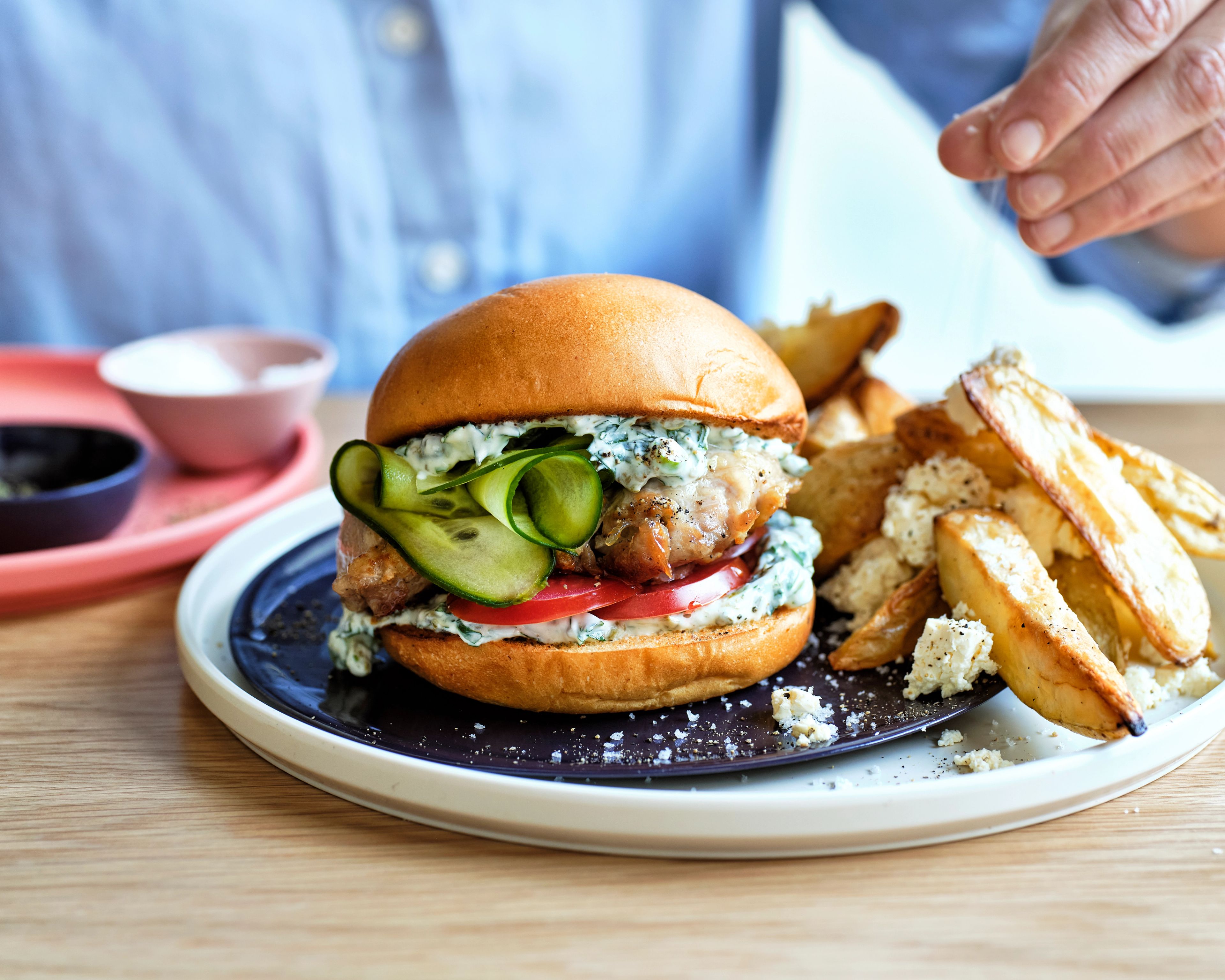 Greek Chicken Burgers with Feta Chips