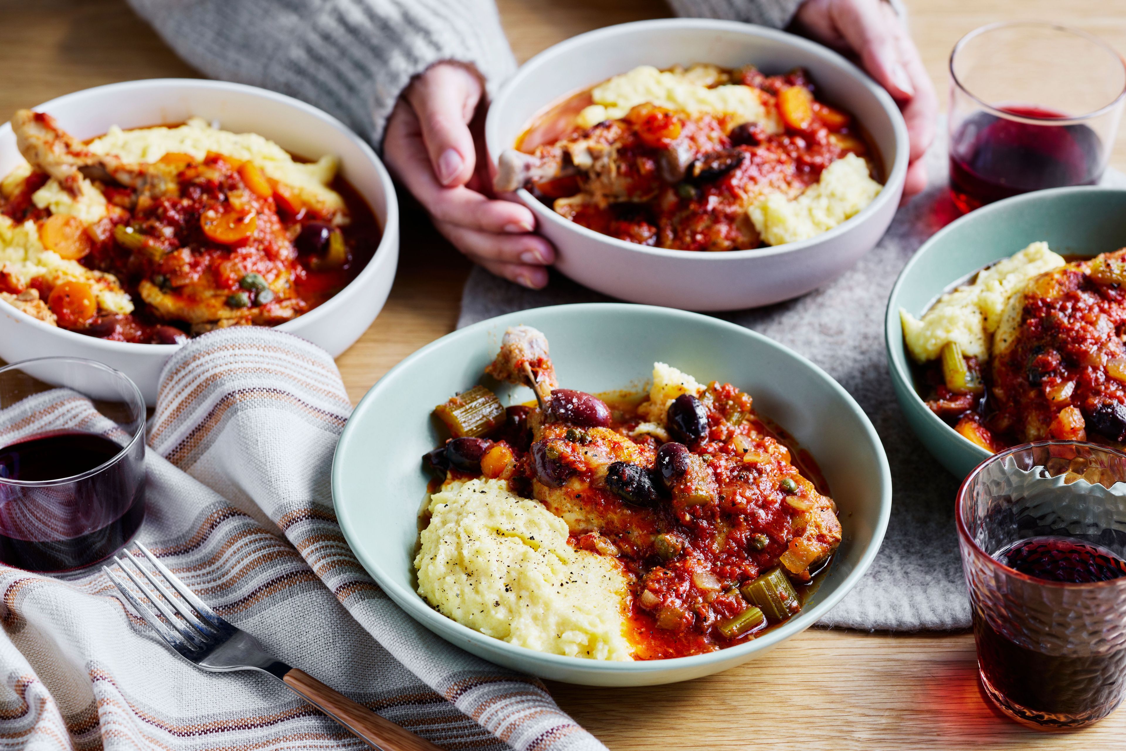 Braised Chicken Cacciatore with Parmesan Polenta