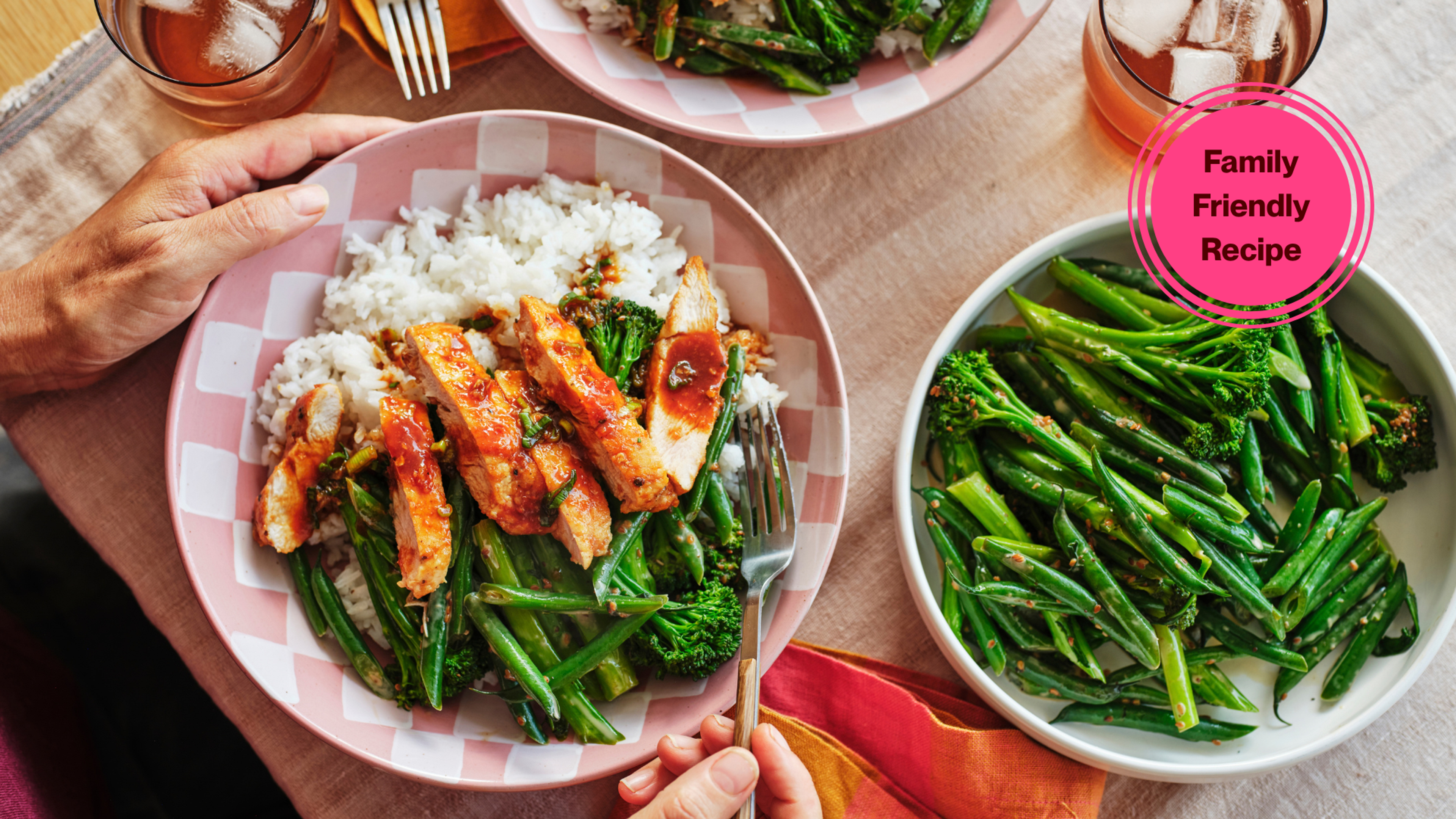 Saucy Hoisin and Ginger Chicken with Sesame Greens and Rice