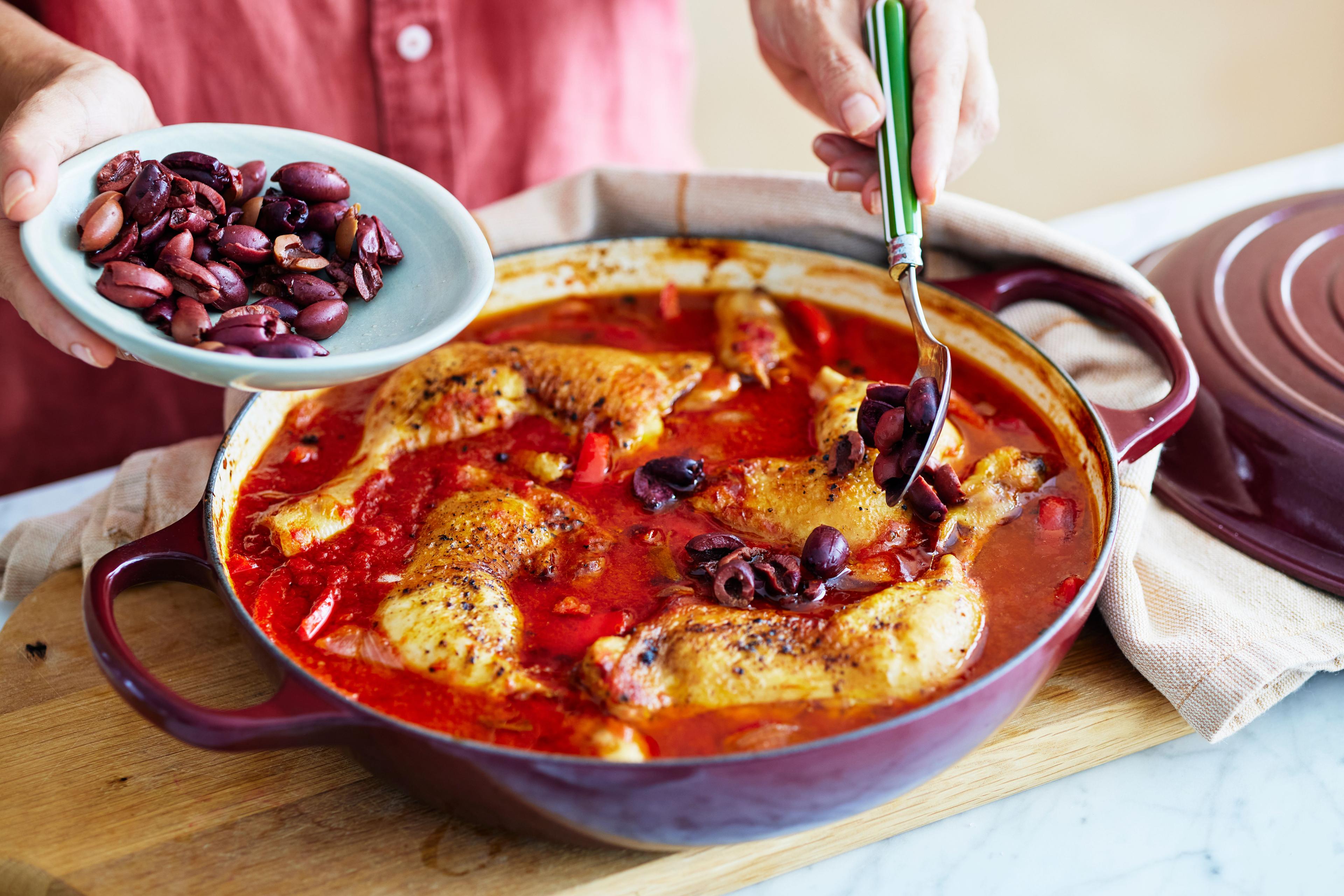 Braised Spanish Chicken with Creamy Corn Polenta