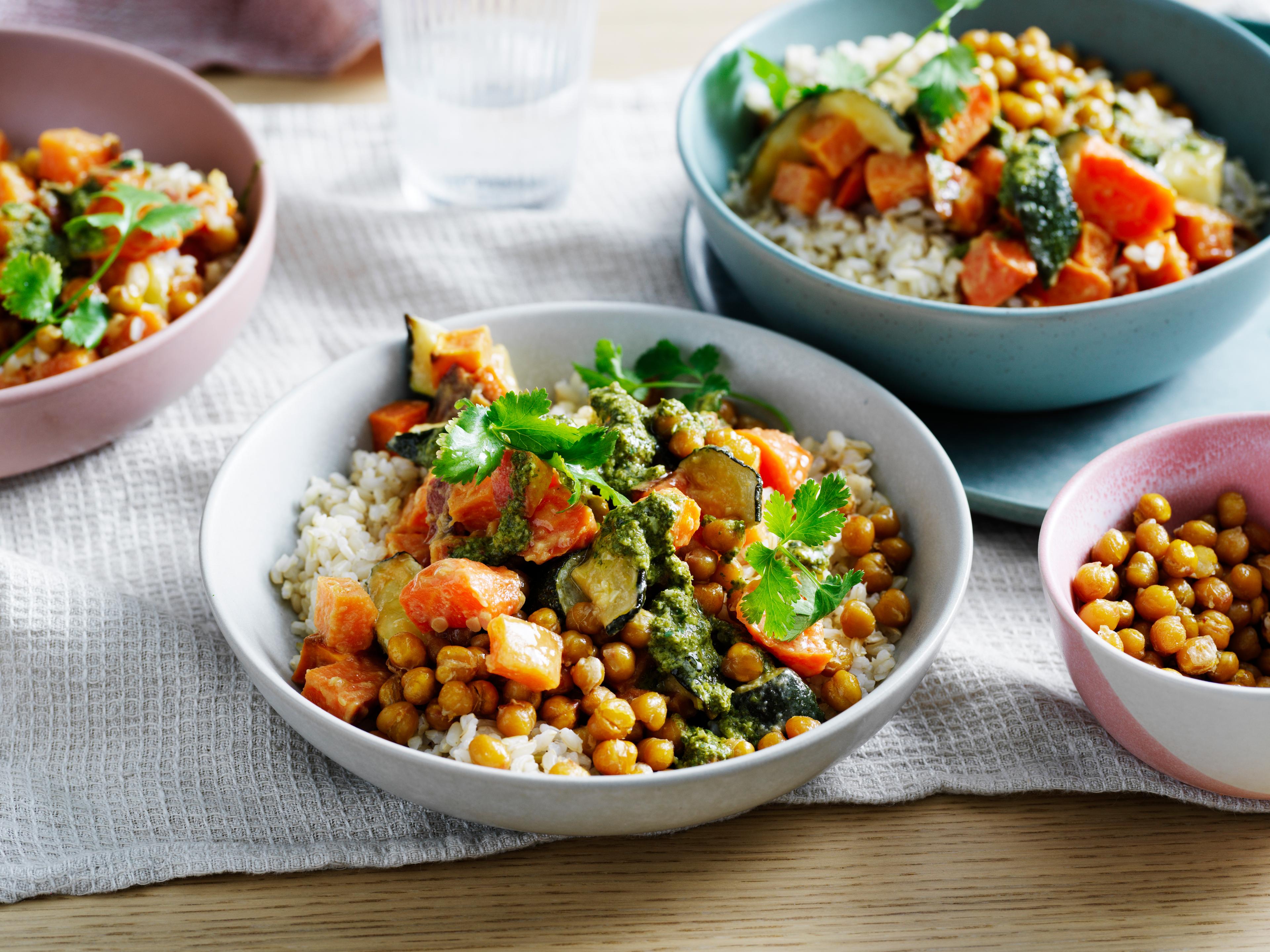 Miso Vegetable Buddha Bowl with Crispy Chickpeas