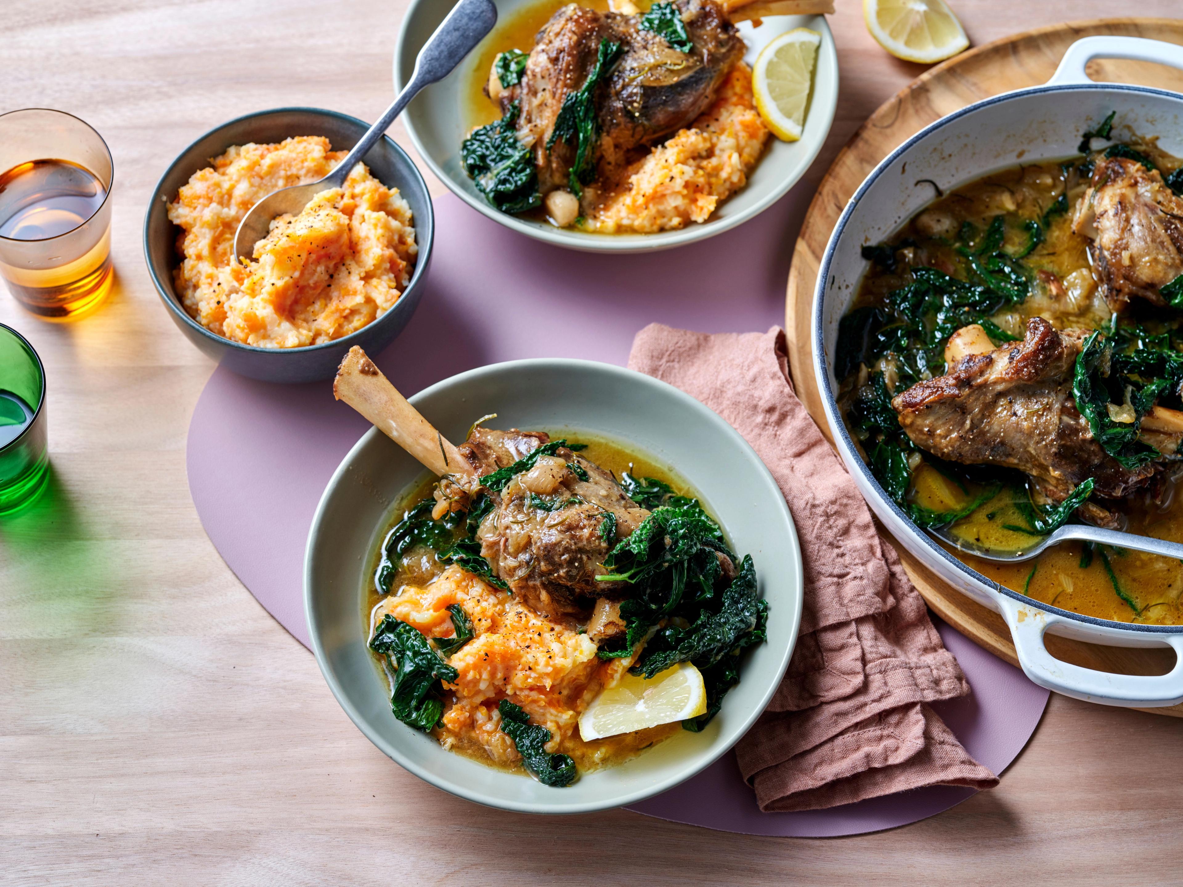 Slow-Cooked Lamb Shanks with Parmesan Carrot Mash
