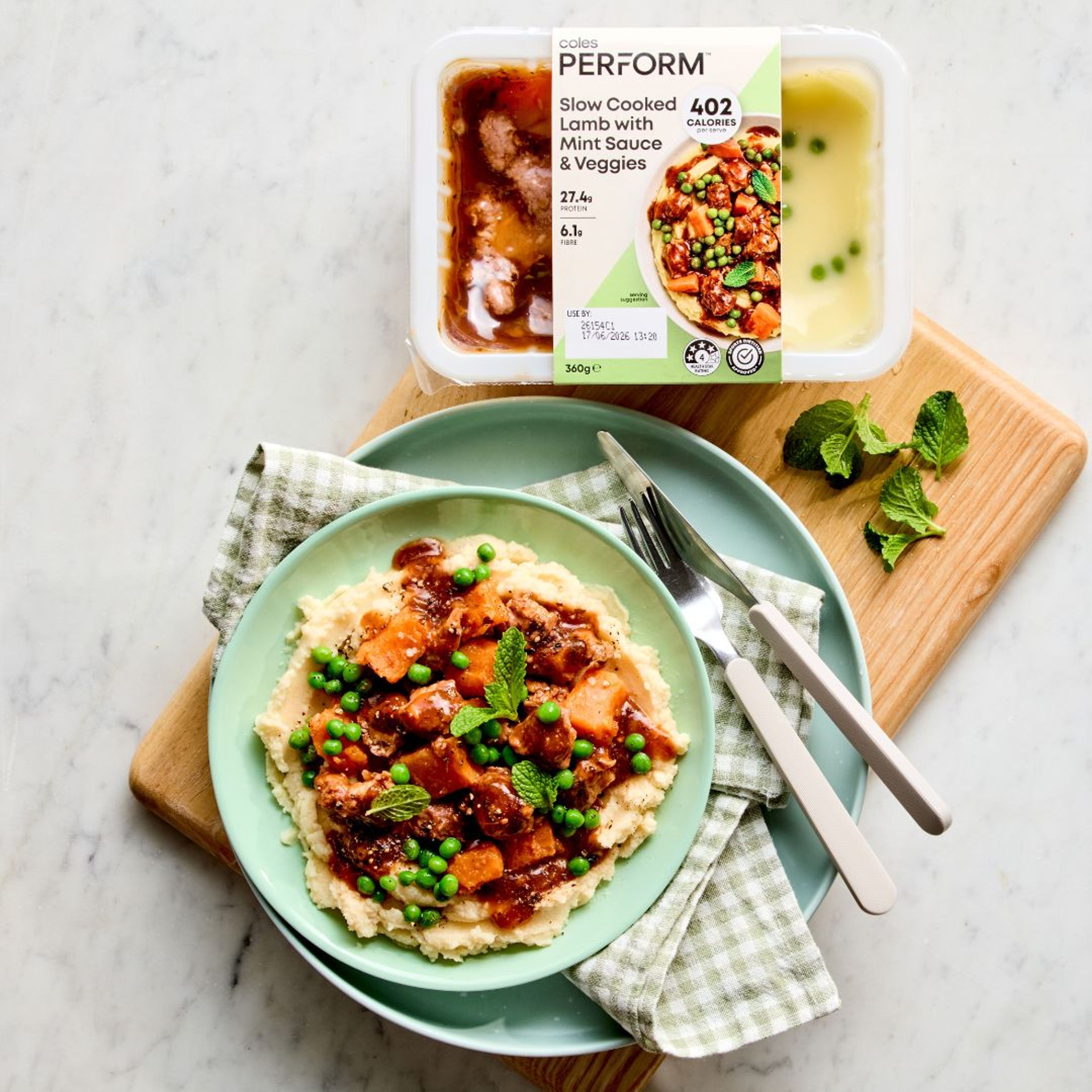 slow cooked lamb with mint sauce and veggies