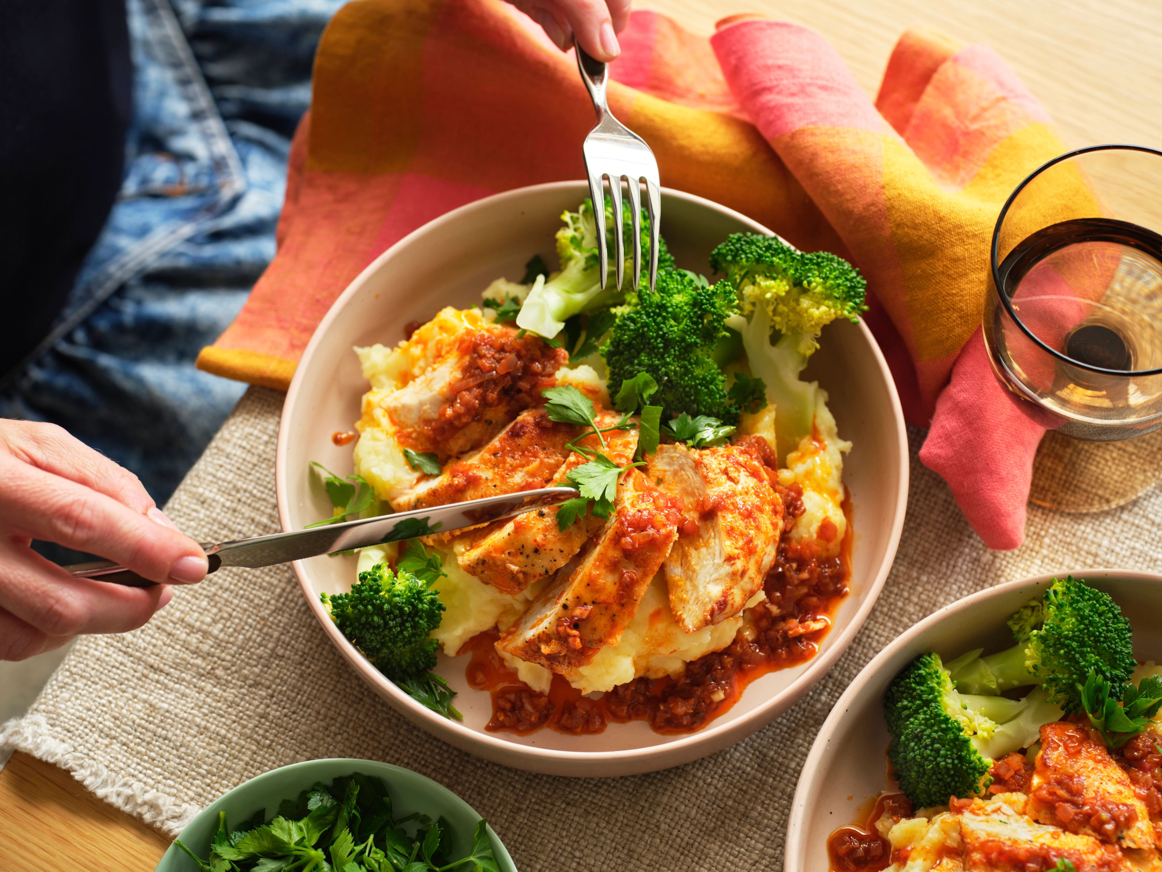 Paprika Chicken with Mash and Broccoli