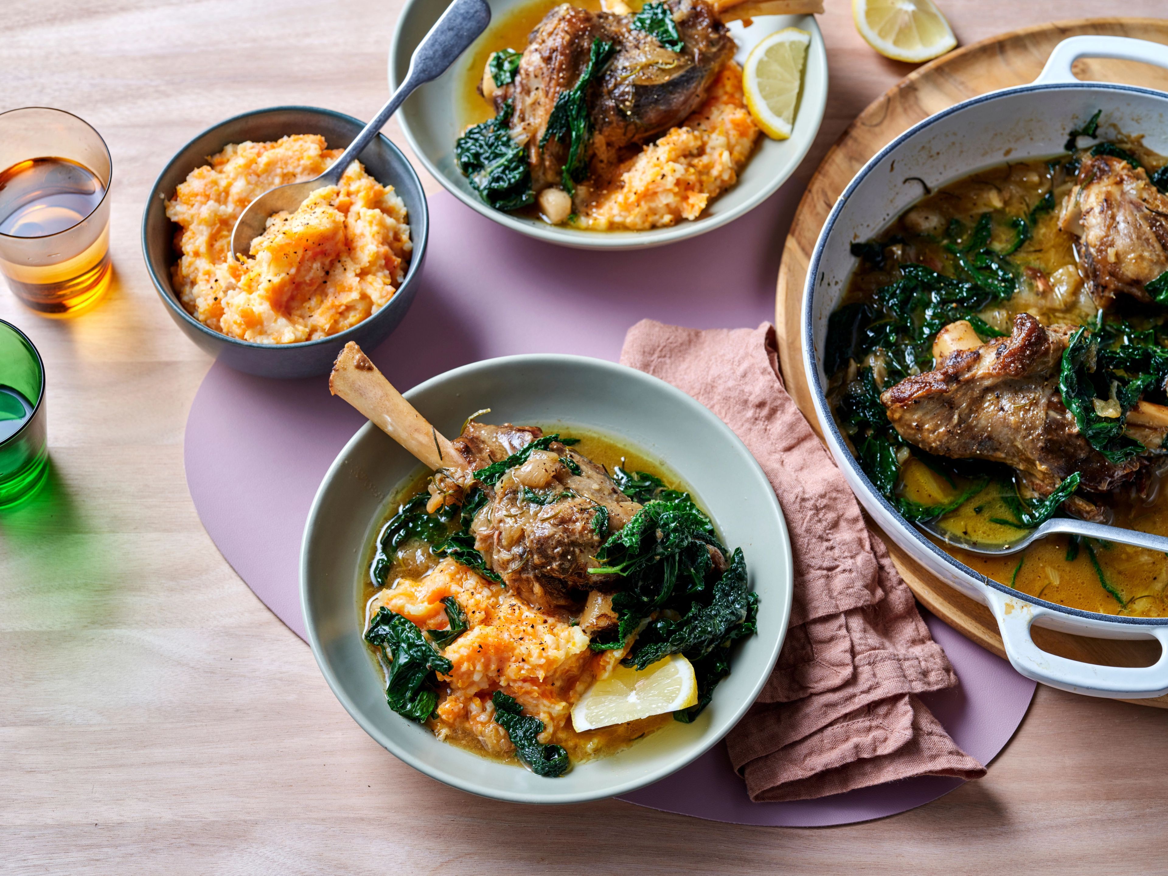 Slow-Cooked Lamb Shanks with Parmesan Carrot Mash