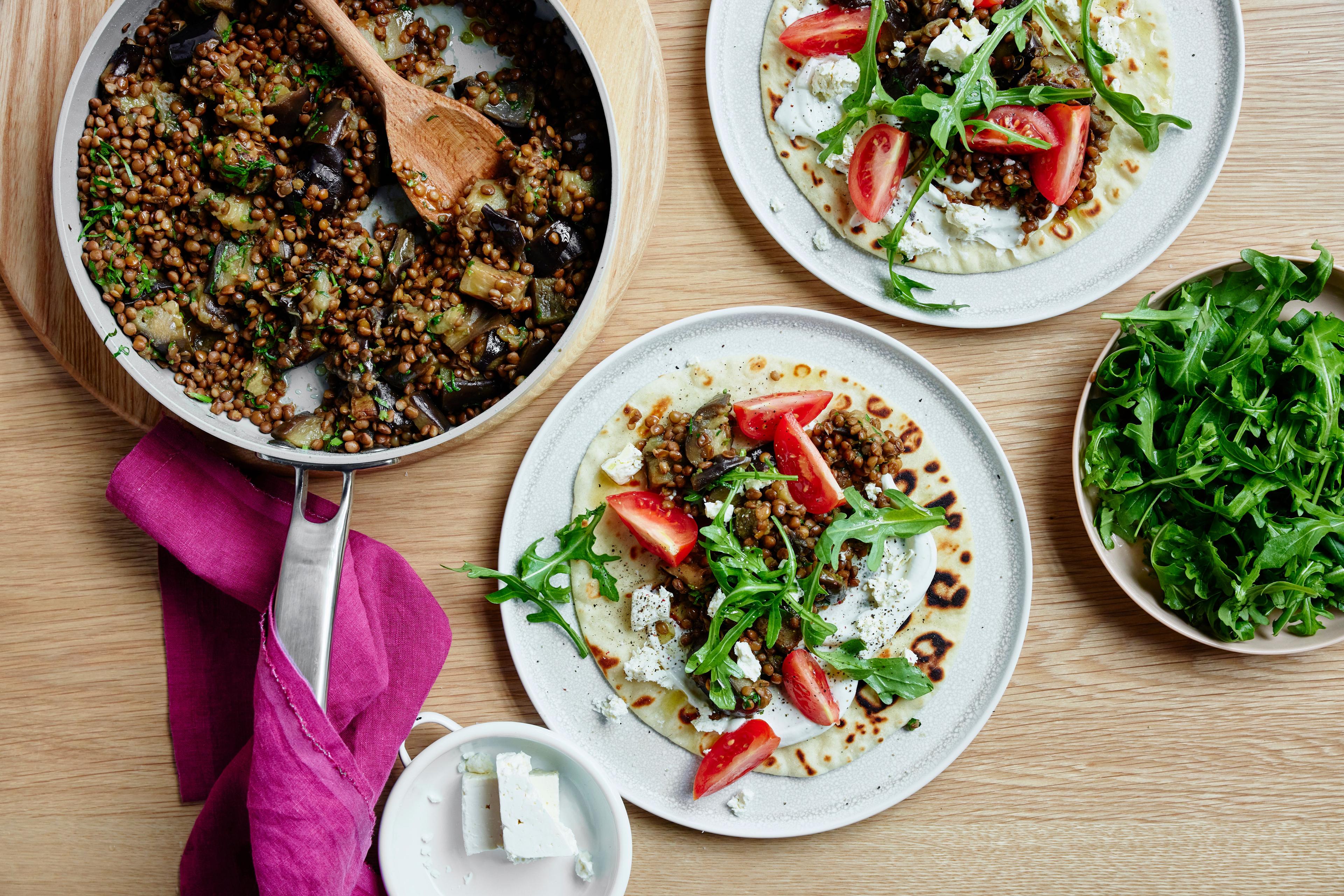 Fried Eggplant Flatbreads with Yoghurt Tahini Sauce