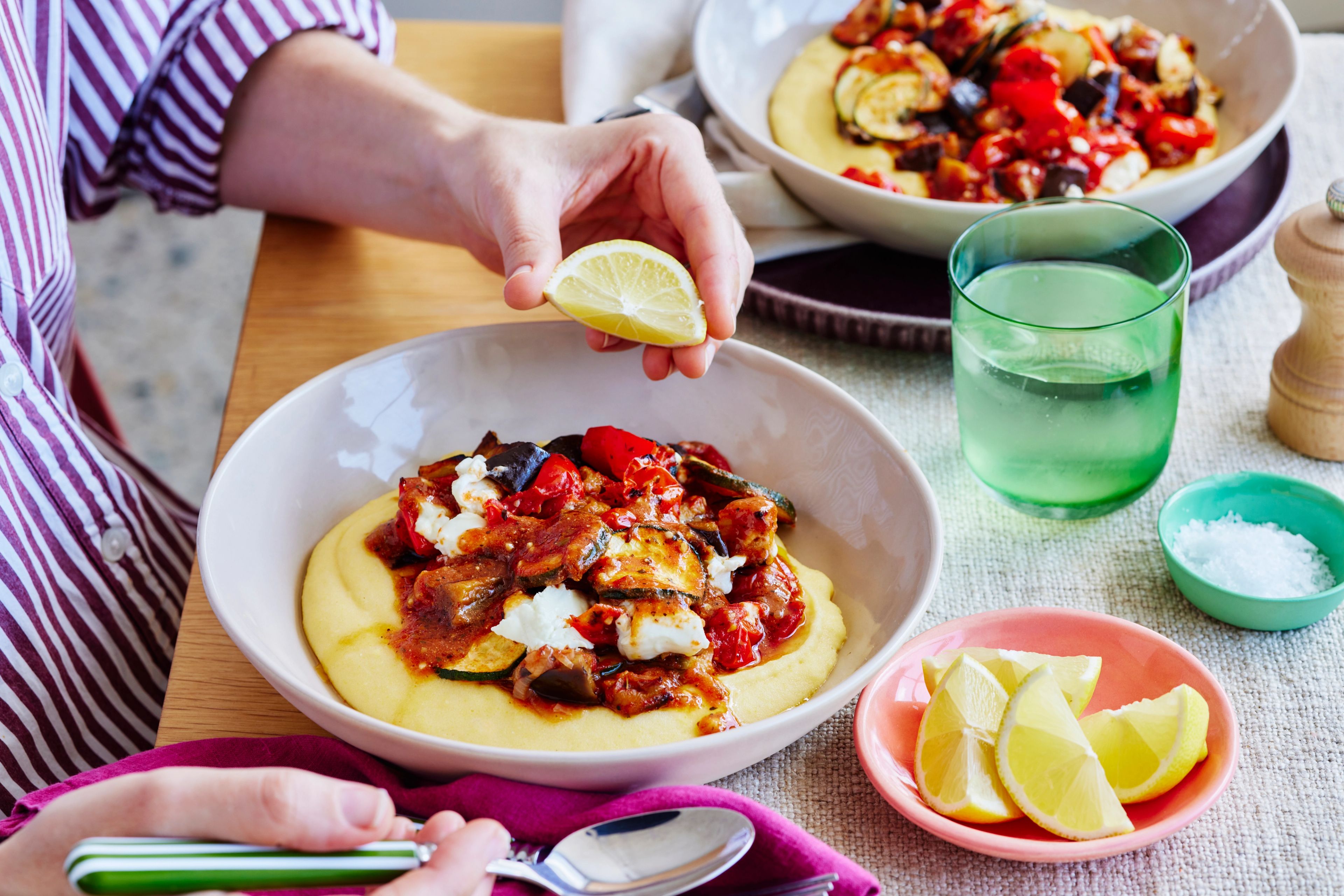 Baked Ratatouille with Lemon Polenta and Goat's Cheese