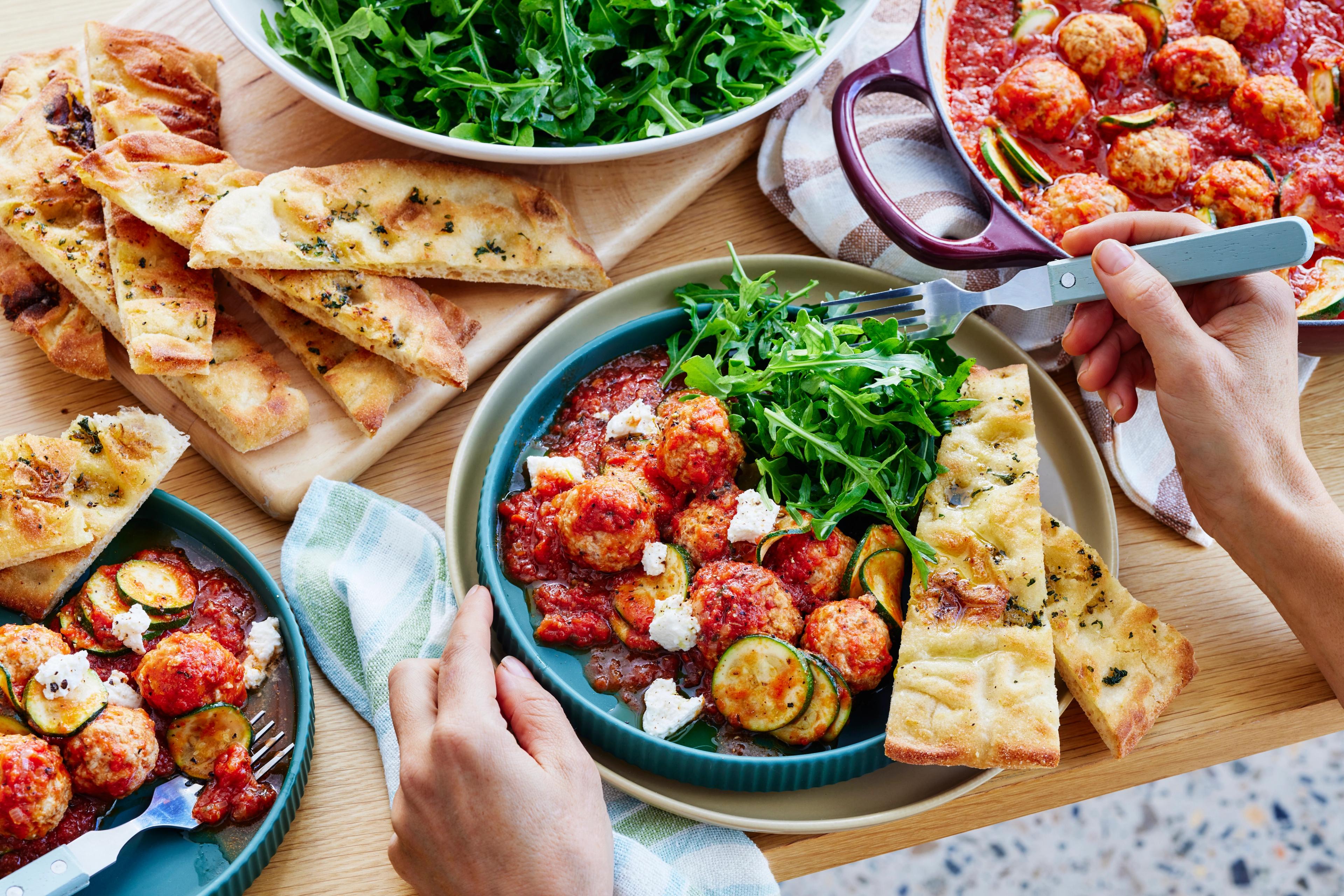 Justine Schofield's Pork and Ricotta Polpette with Garlic Bread