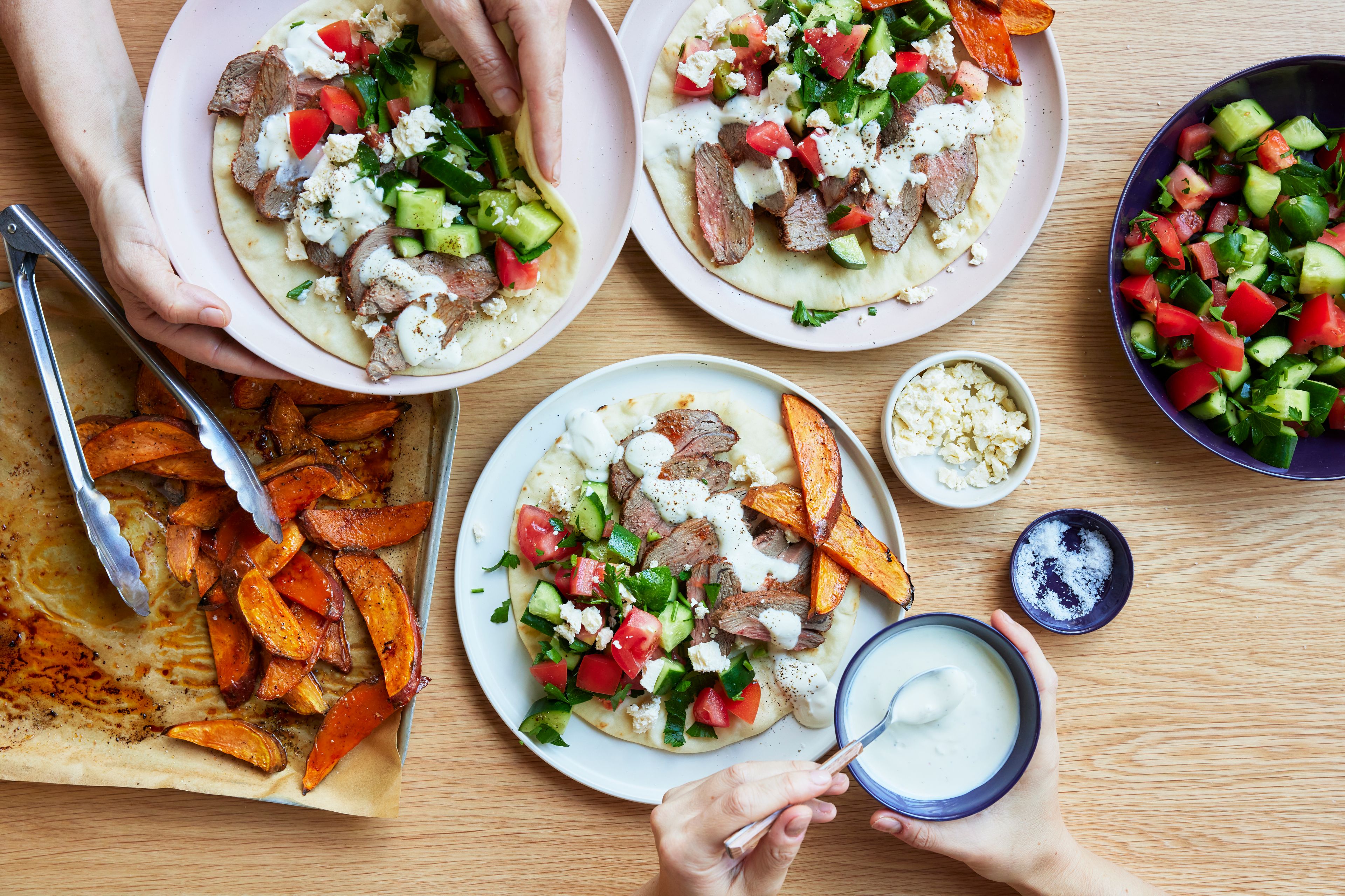 Lamb Shawarma Wraps with Feta Garlic and Yoghurt