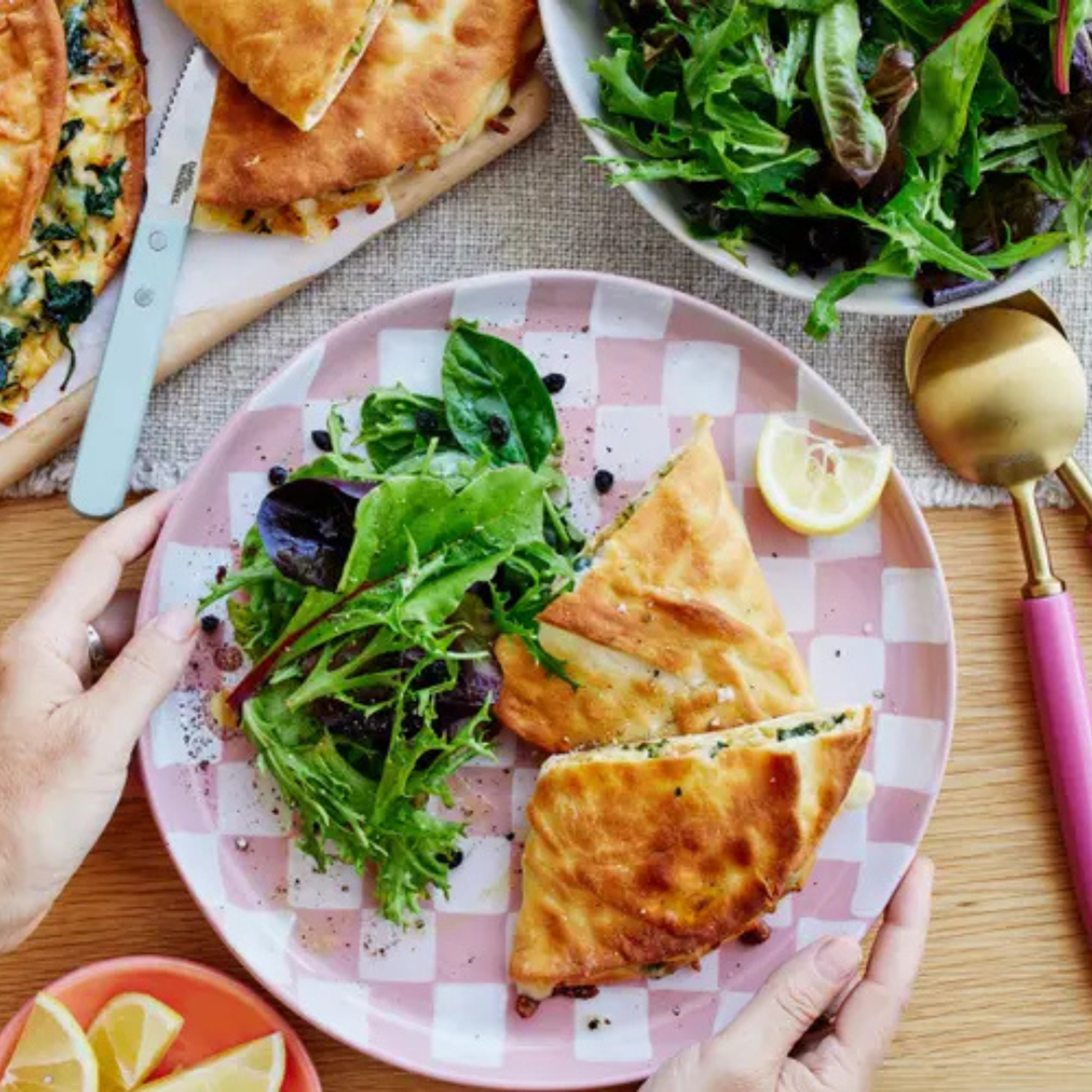 Cheesy Greens Gozleme with Sumac Salad